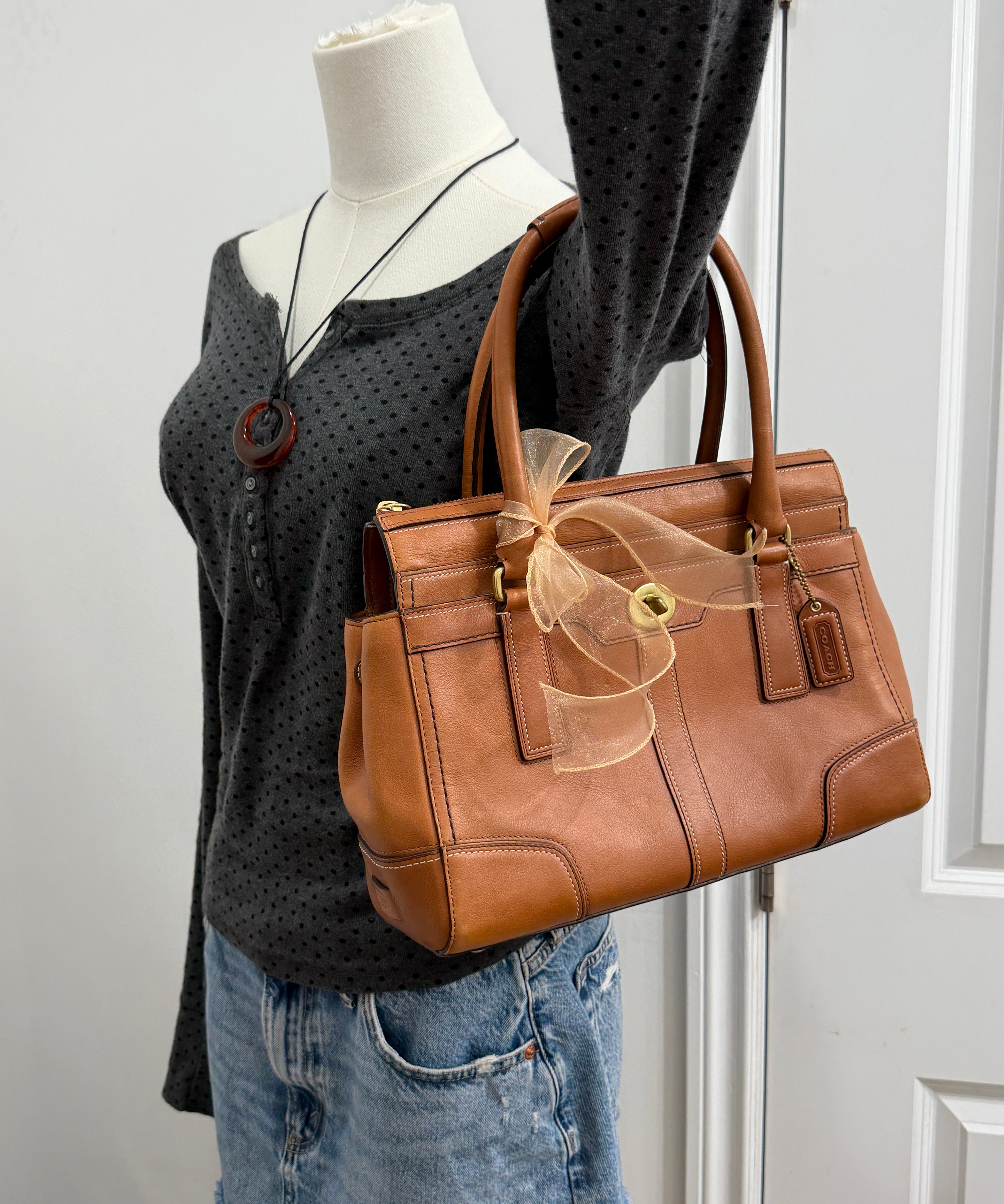 Coach Tan Leather Hamptons Carry-All Bag