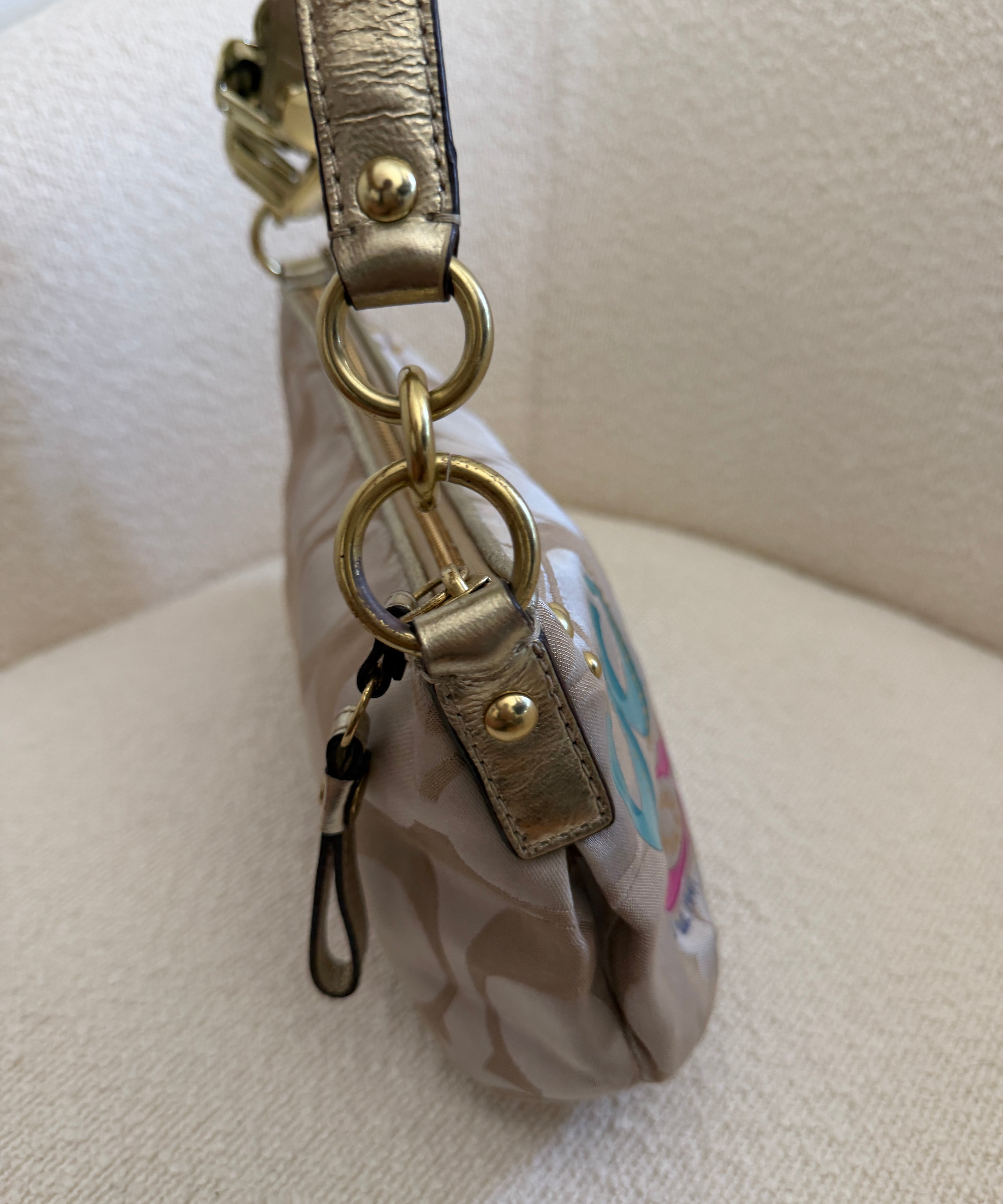 Coach Beige Signature Poppy Shoulder Bag