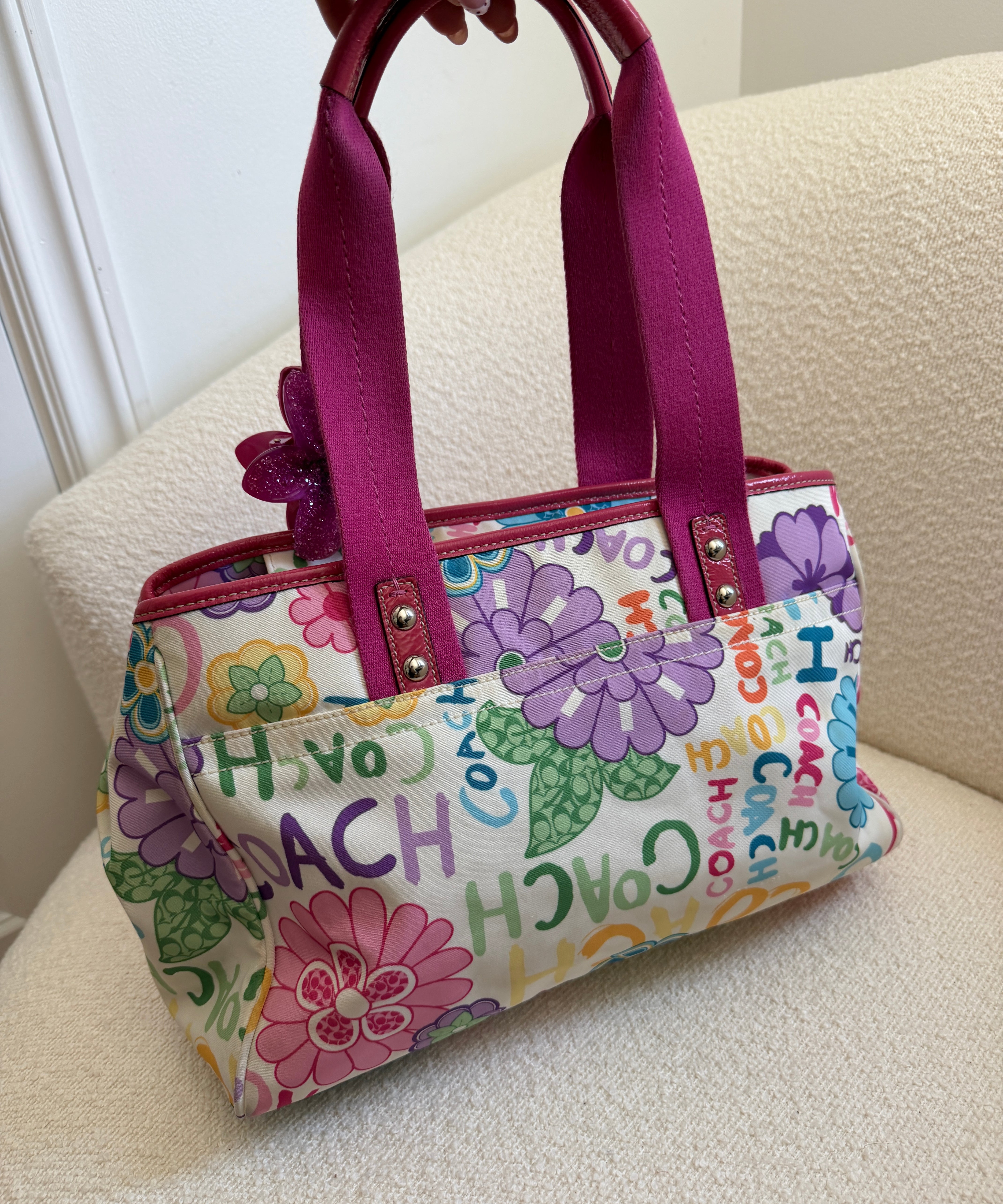 Coach Scribble Magenta Floral Tote Bag