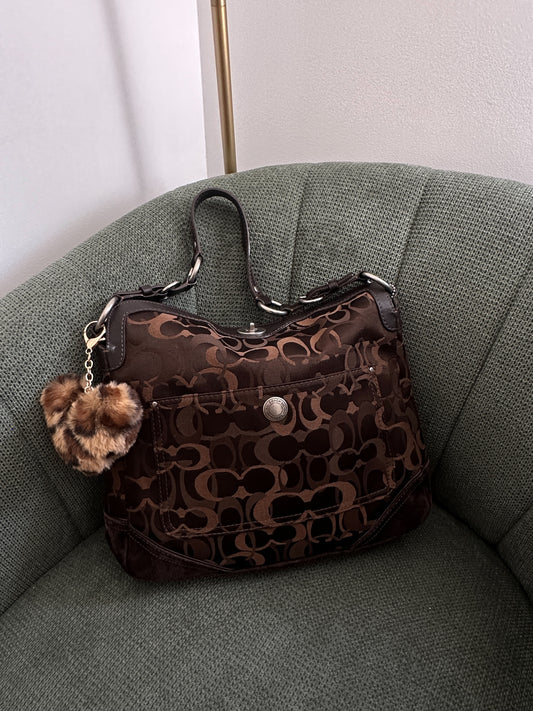 Brown Monogram Optic Coach Chelsea Hobo Turnlock Bag