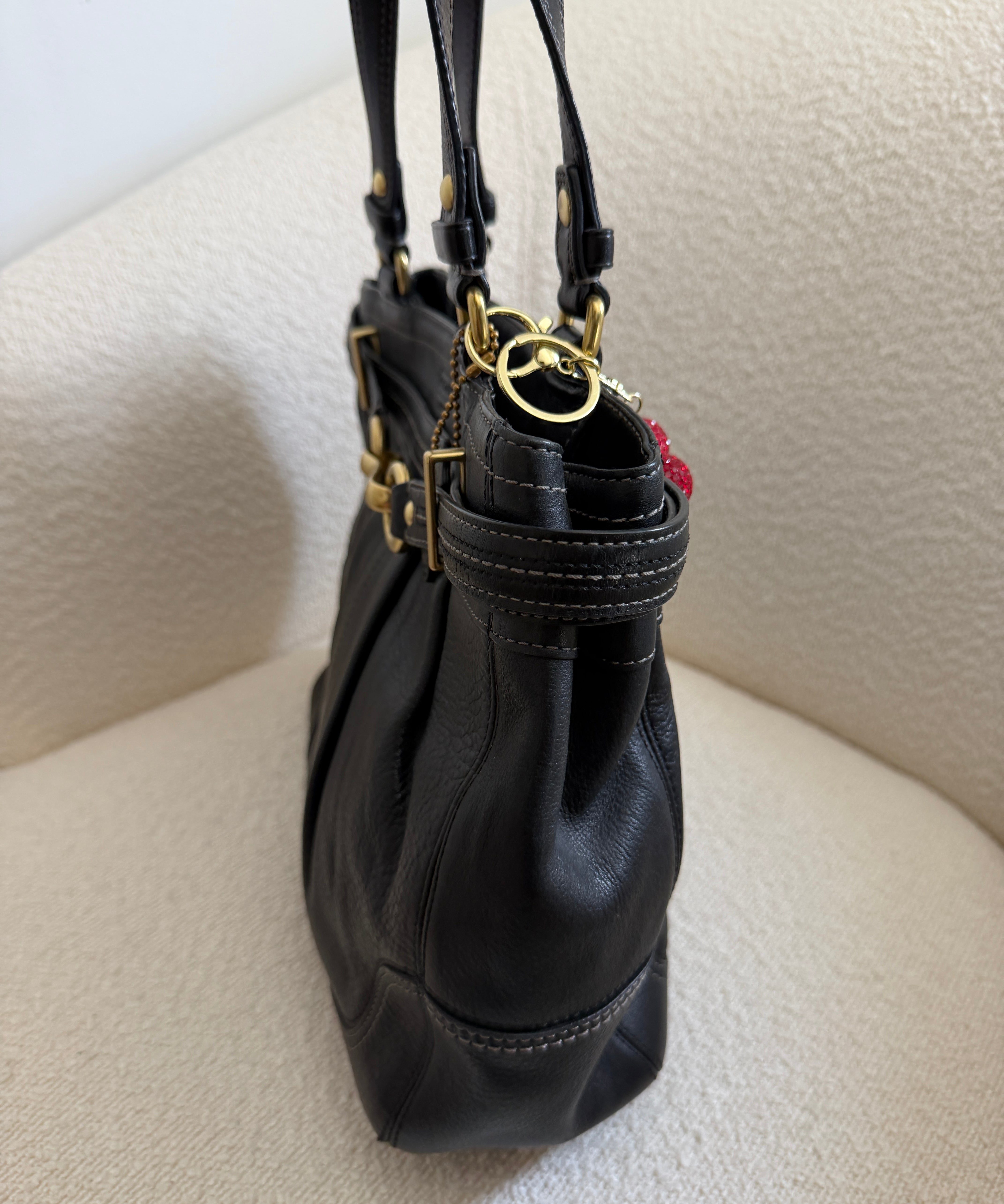 Coach Black Leather Pleated Hobo Bag