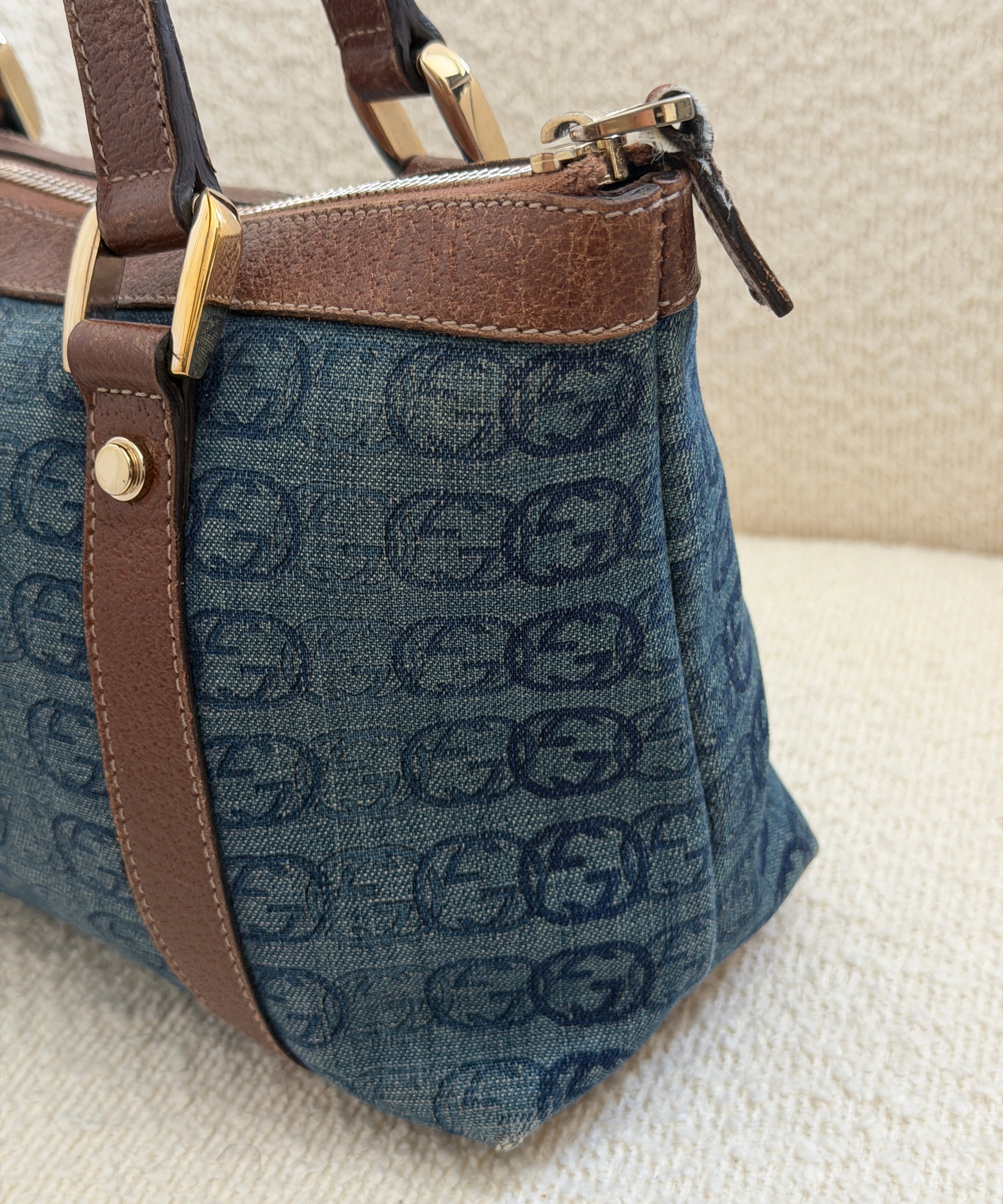 Rare Denim Gucci Abbey Mini Tote Bag