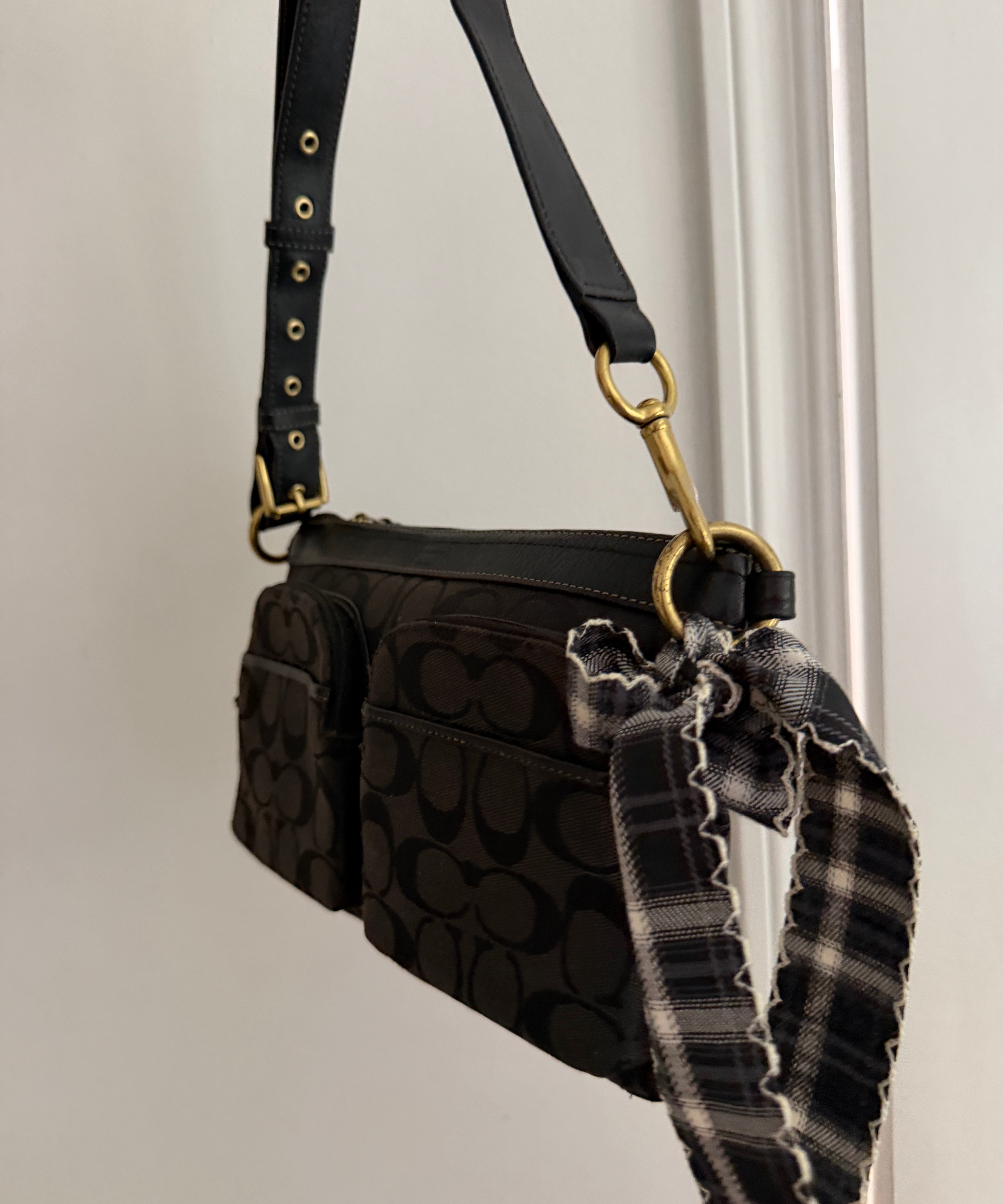 Black Coach Double Pocket Shoulder Bag
