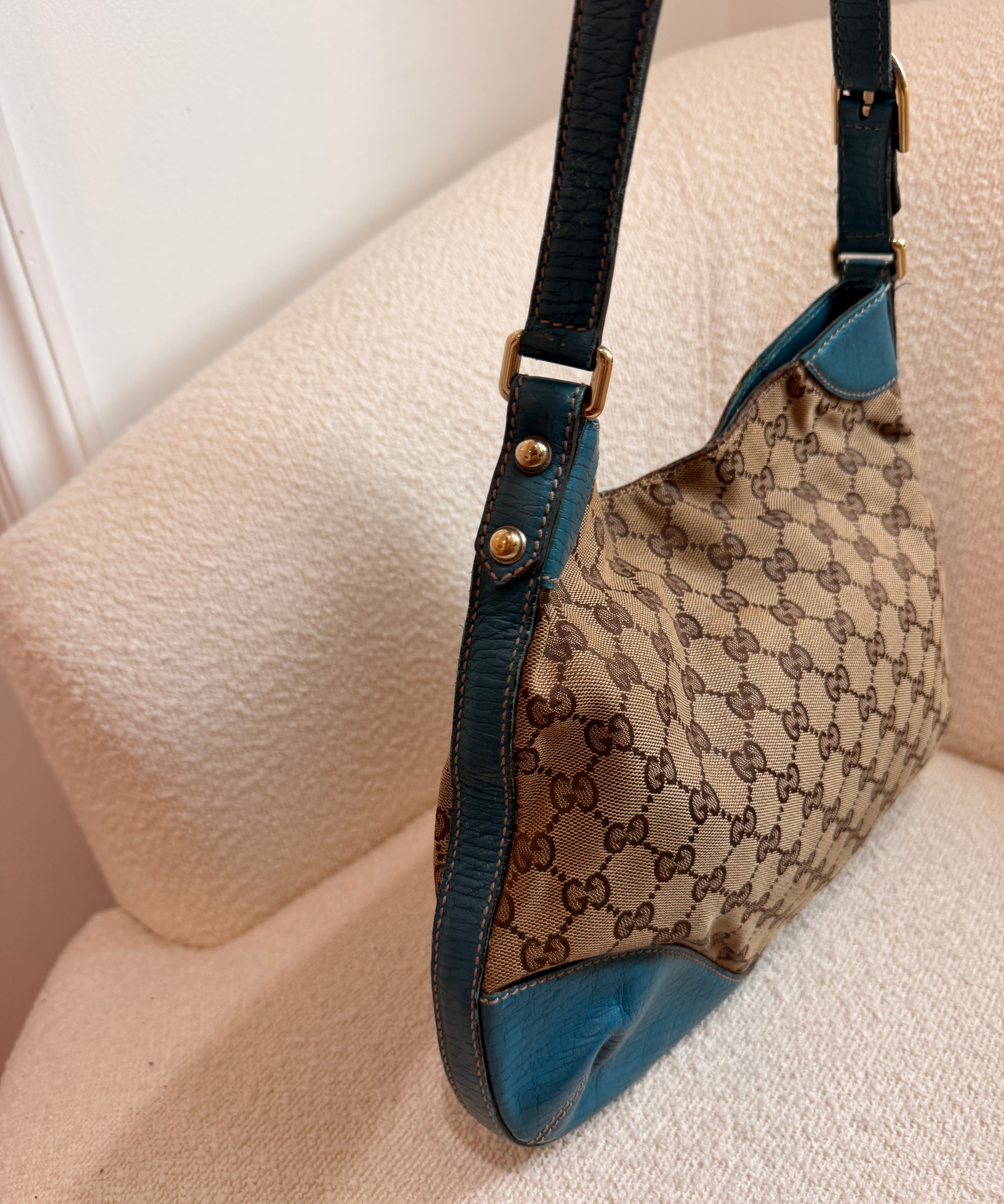 Teal Gucci Horsebit Shoulder Bag