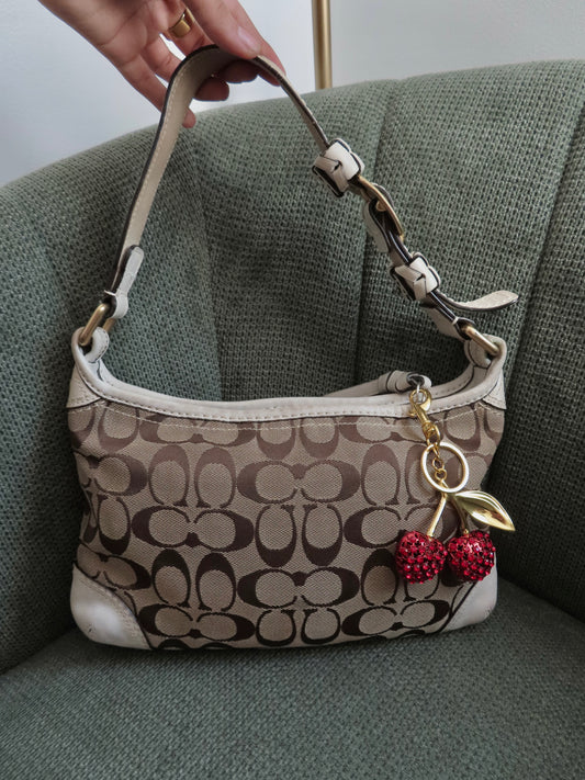 Coach Brown Monogram Shoulder Bag with Brass Hardware