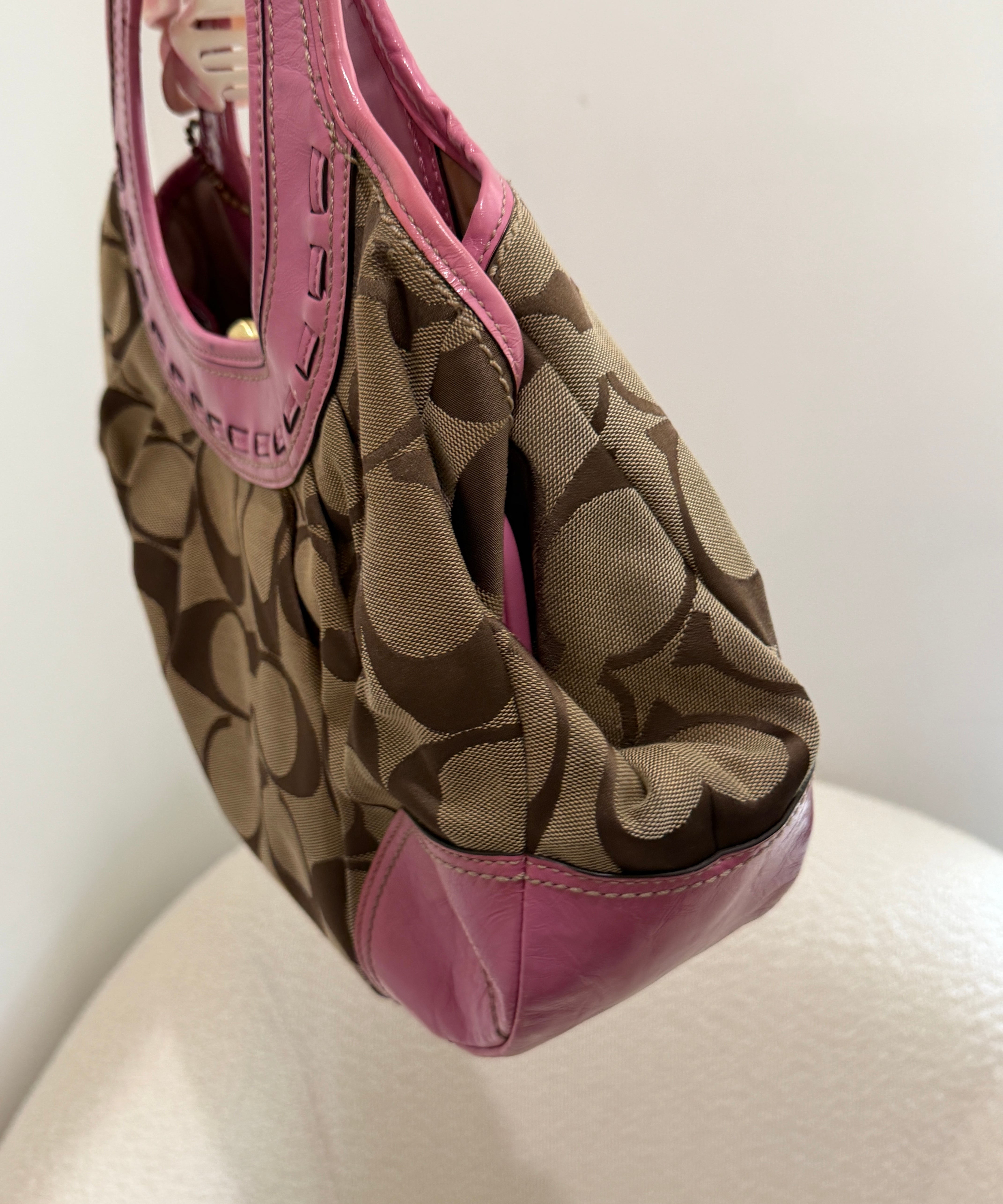 Coach Pink Canvas Ergo Kisslock Bag