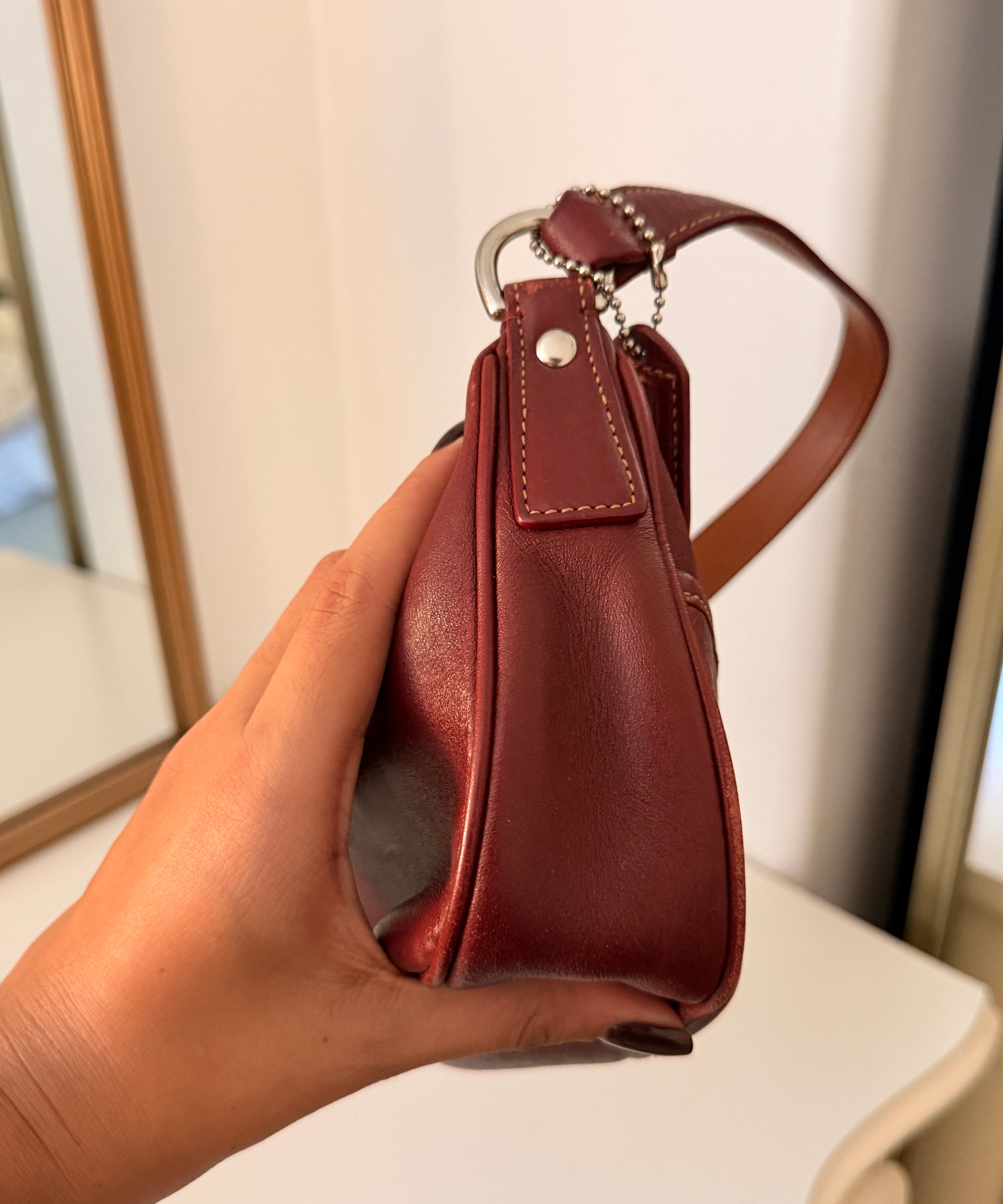 Coach Red Leather Hamptons Mini Hobo Bag