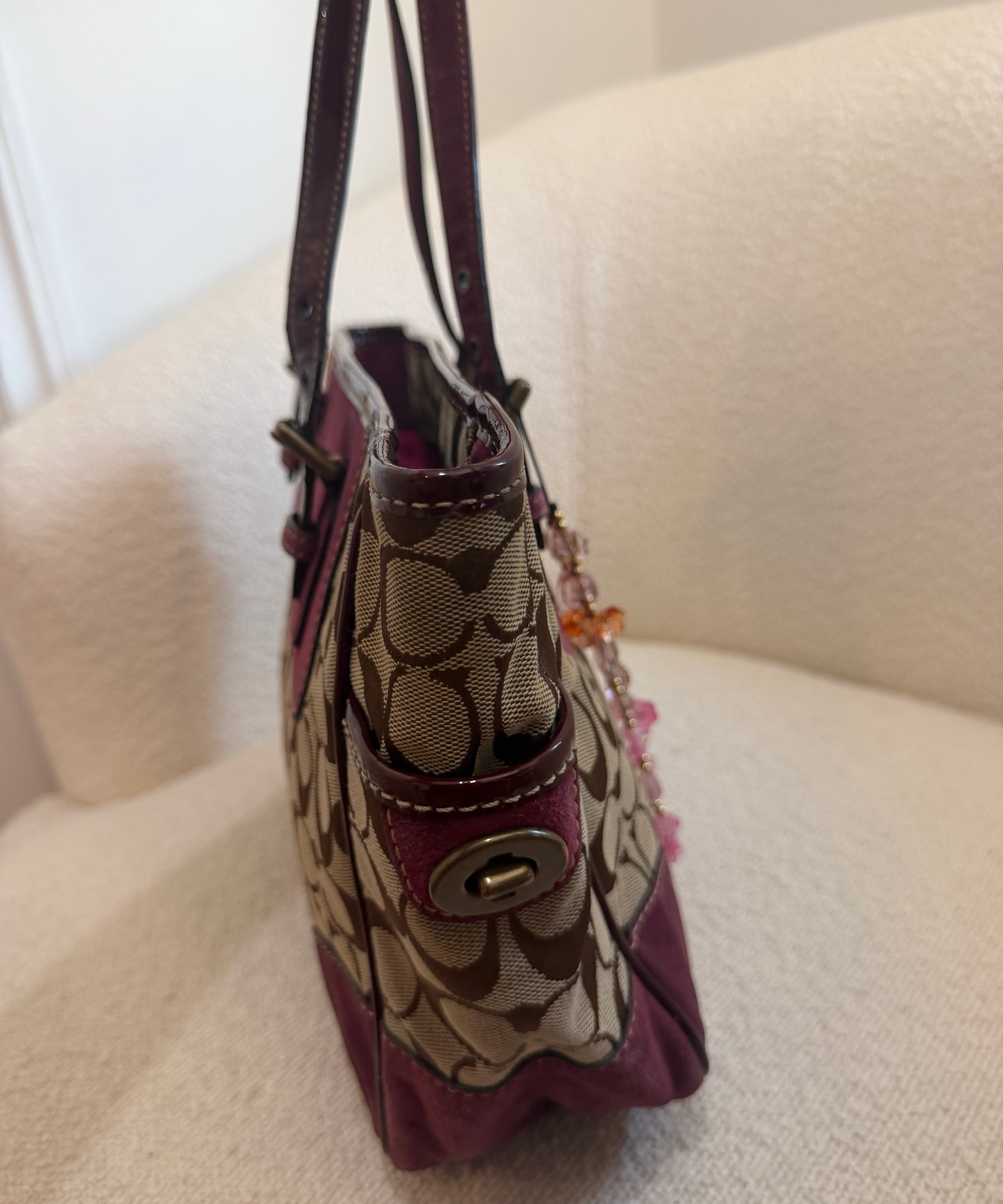 Coach Purple Suede Trim Signature Gallery Tote Bag
