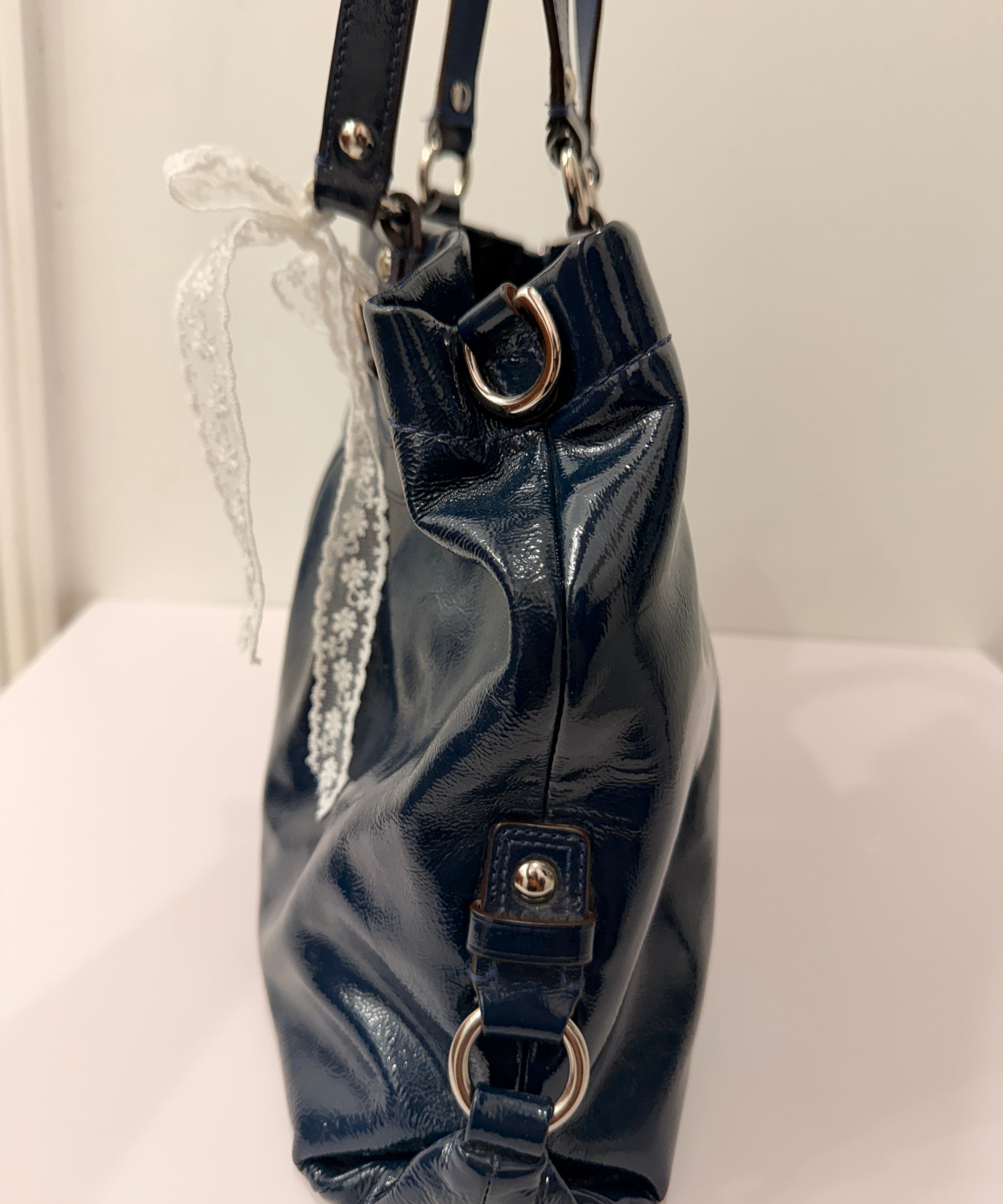 Coach Navy Patent Leather  Ashley Carry-All Bag