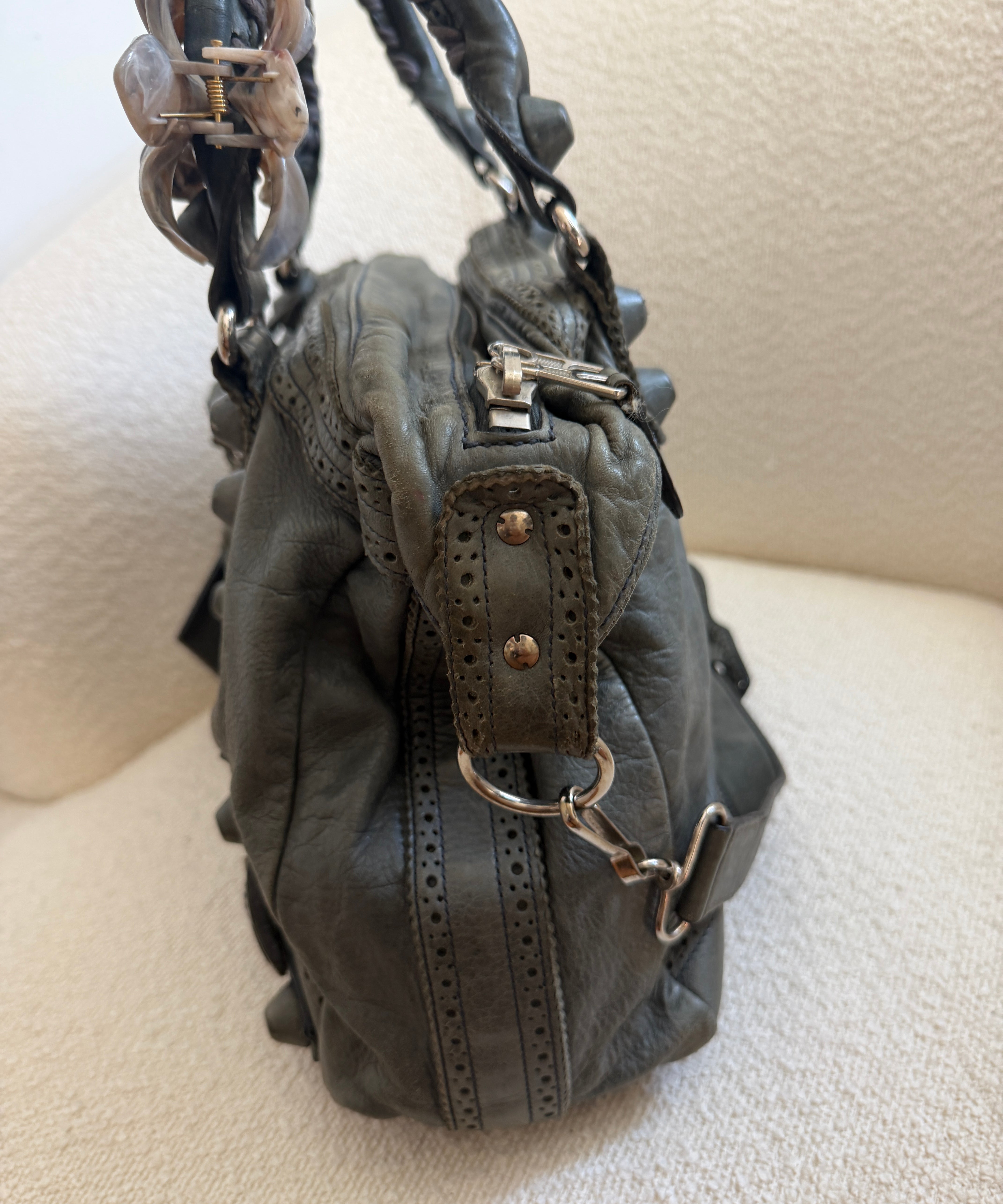 Grey Balenciaga Giant City Bag with Brogue Hardware