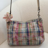 Rare Coach Madras Plaid Poppy Double Pocket Pushlock Bag