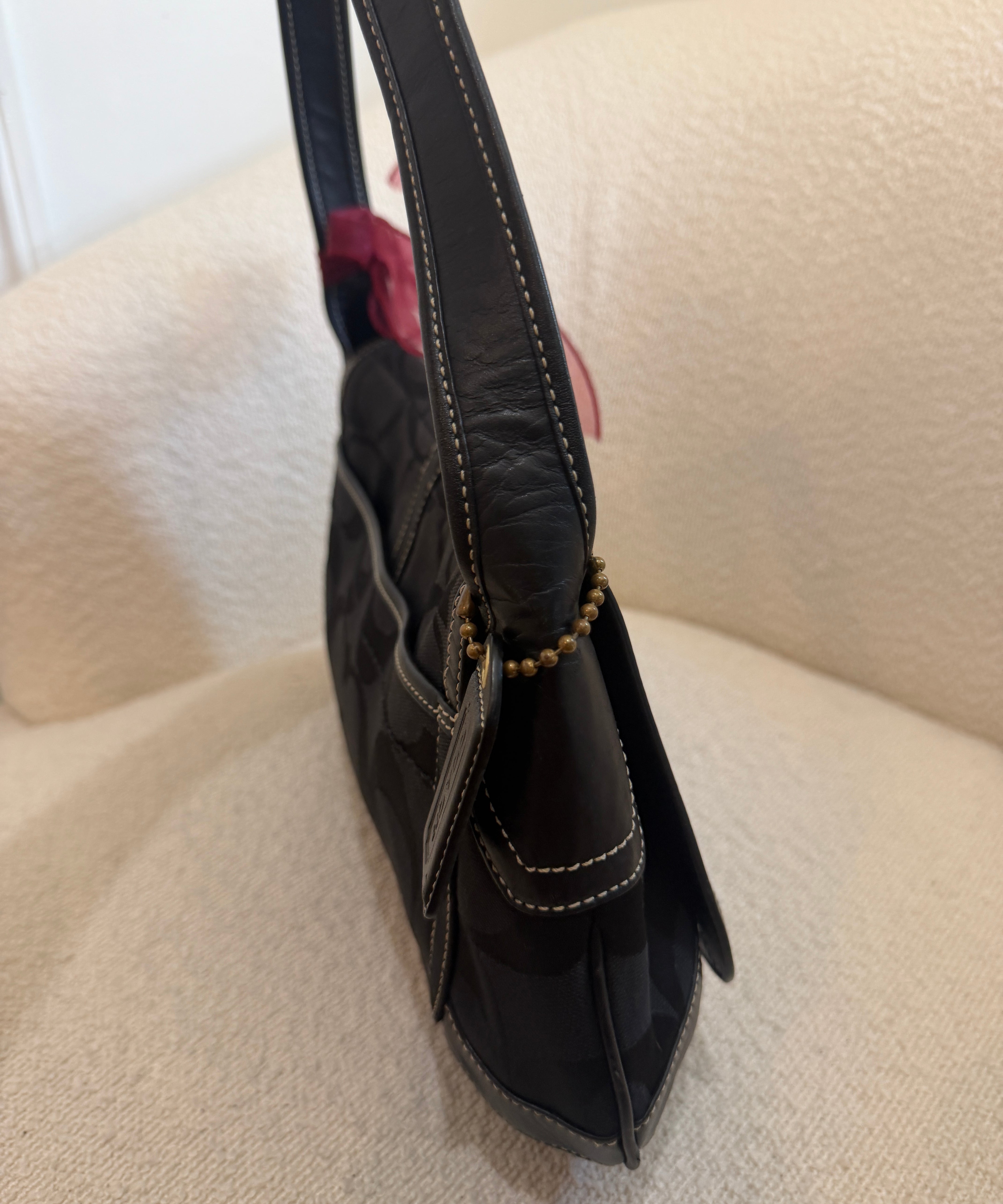 Coach Black Signature Turnlock Ergo Flap Bag