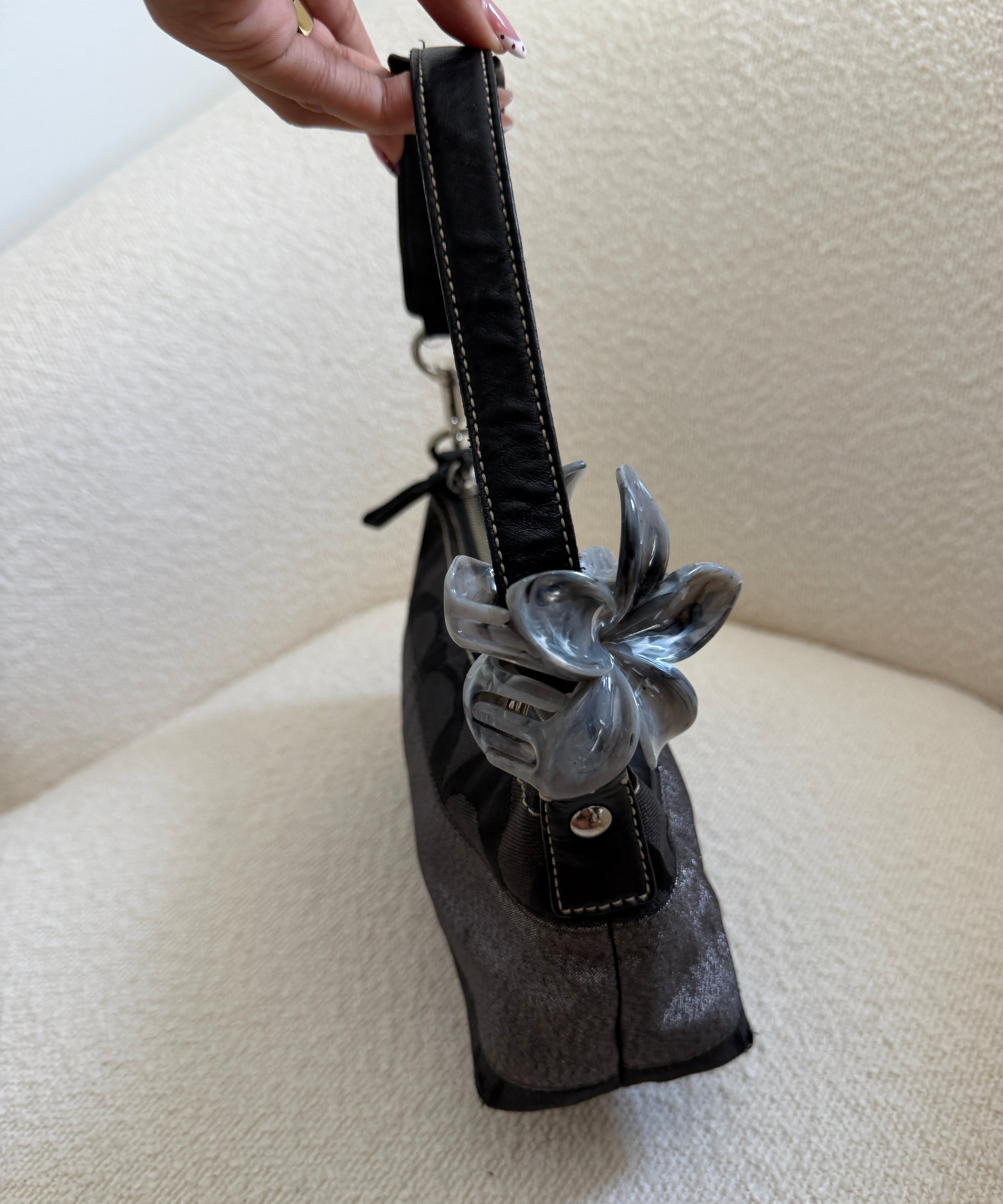 Coach Black Stripe Monogram Mini Carly Bag