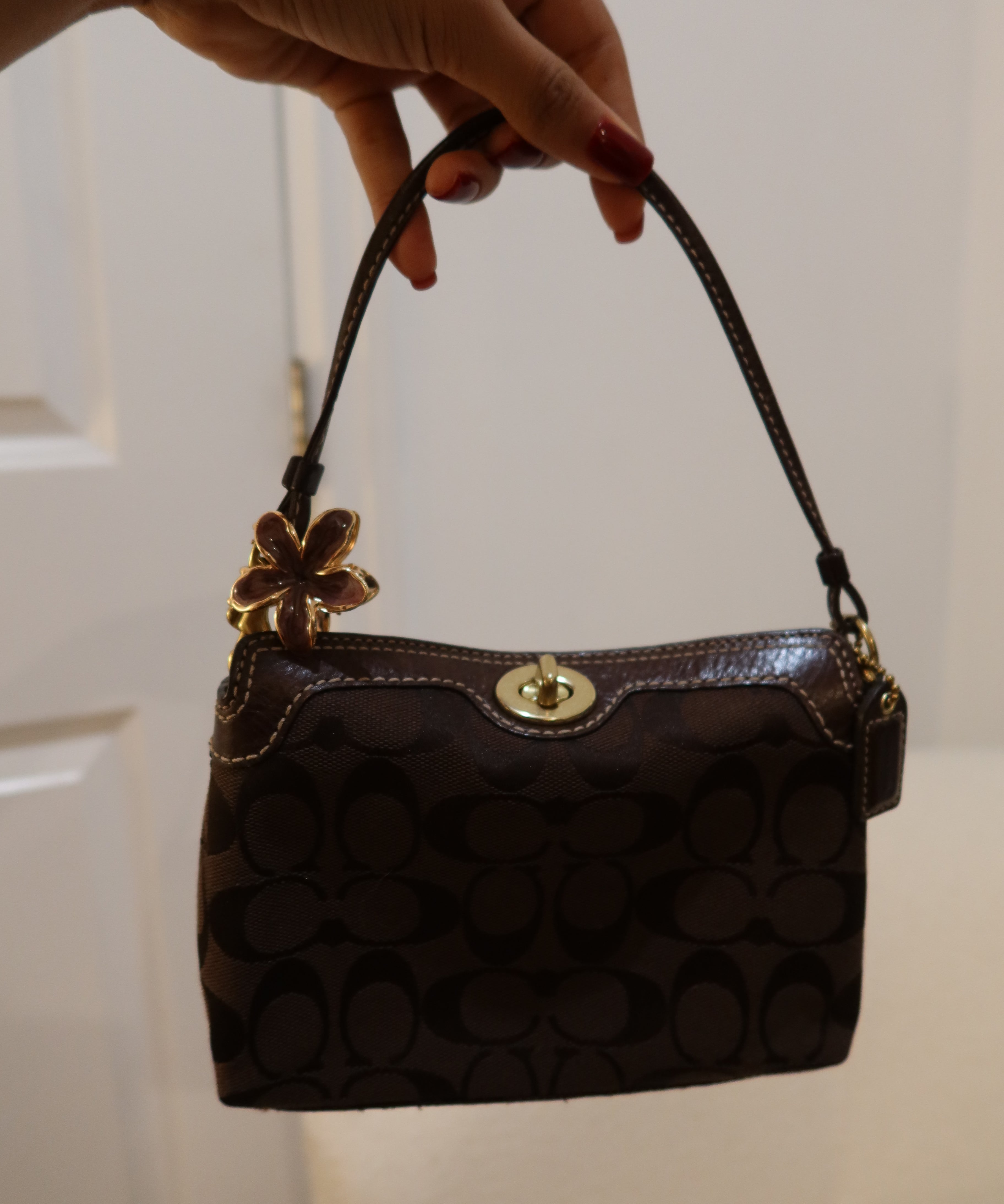 Brown Signature Turnlock Coach Mini Bag