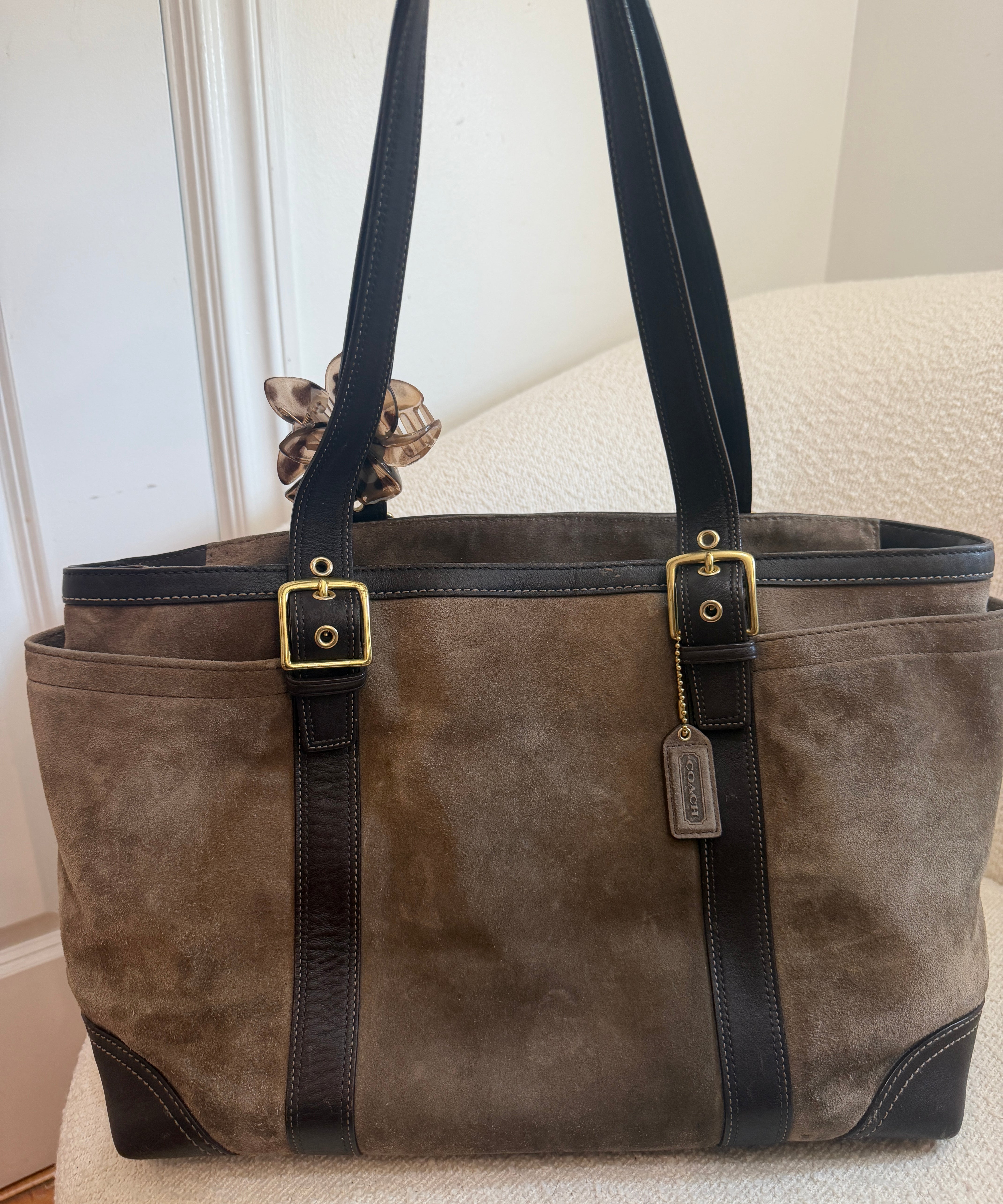 Coach Olive Brown Suede Tote Bag