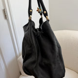 Black Leather Gucci D-Ring Large Shoulder Bag