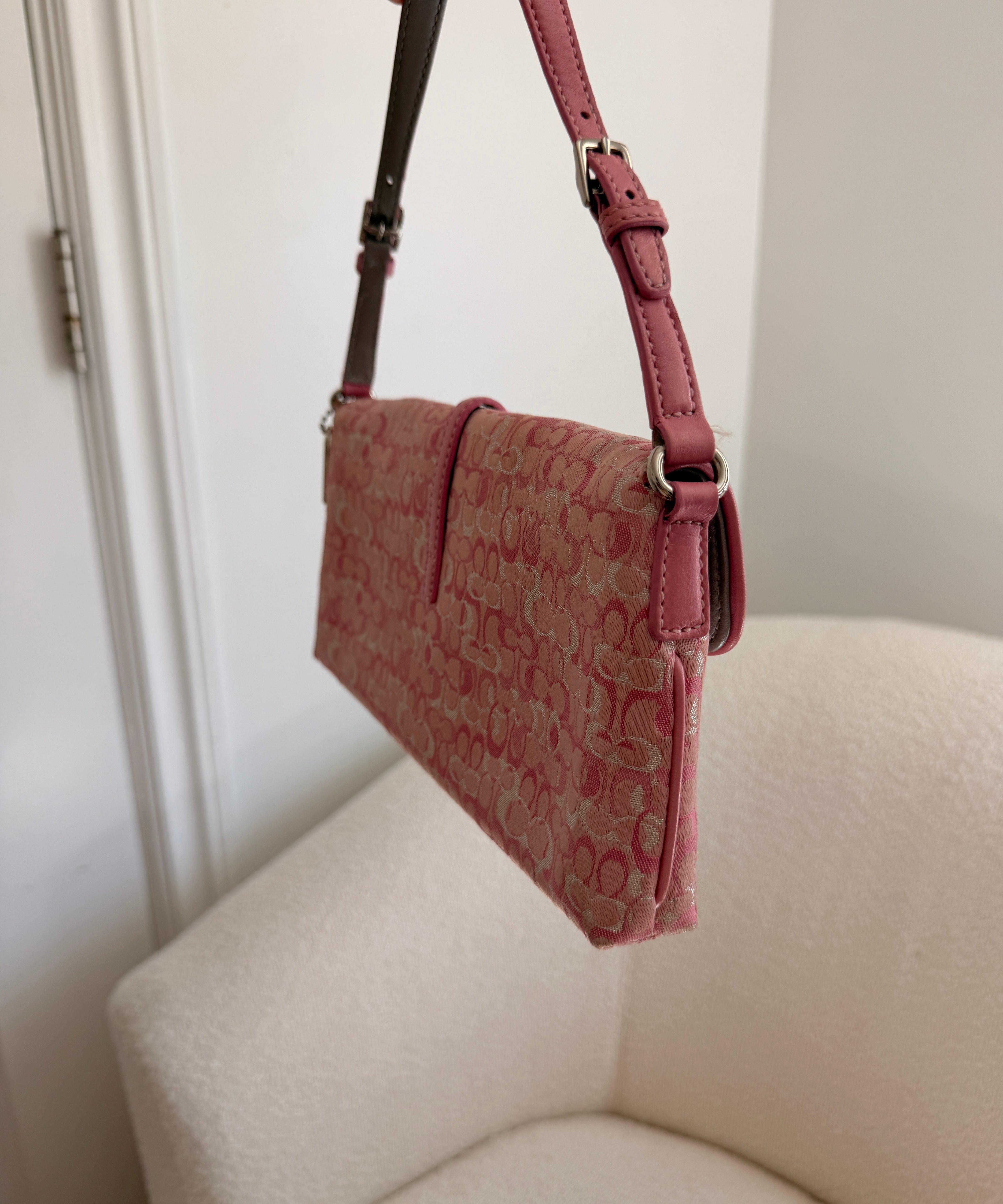 Limited Edition Coach Pink Mini Signature Lurex Clip Flap