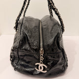 Chanel Black Patent Luxe Ligne Bowler Bag Set