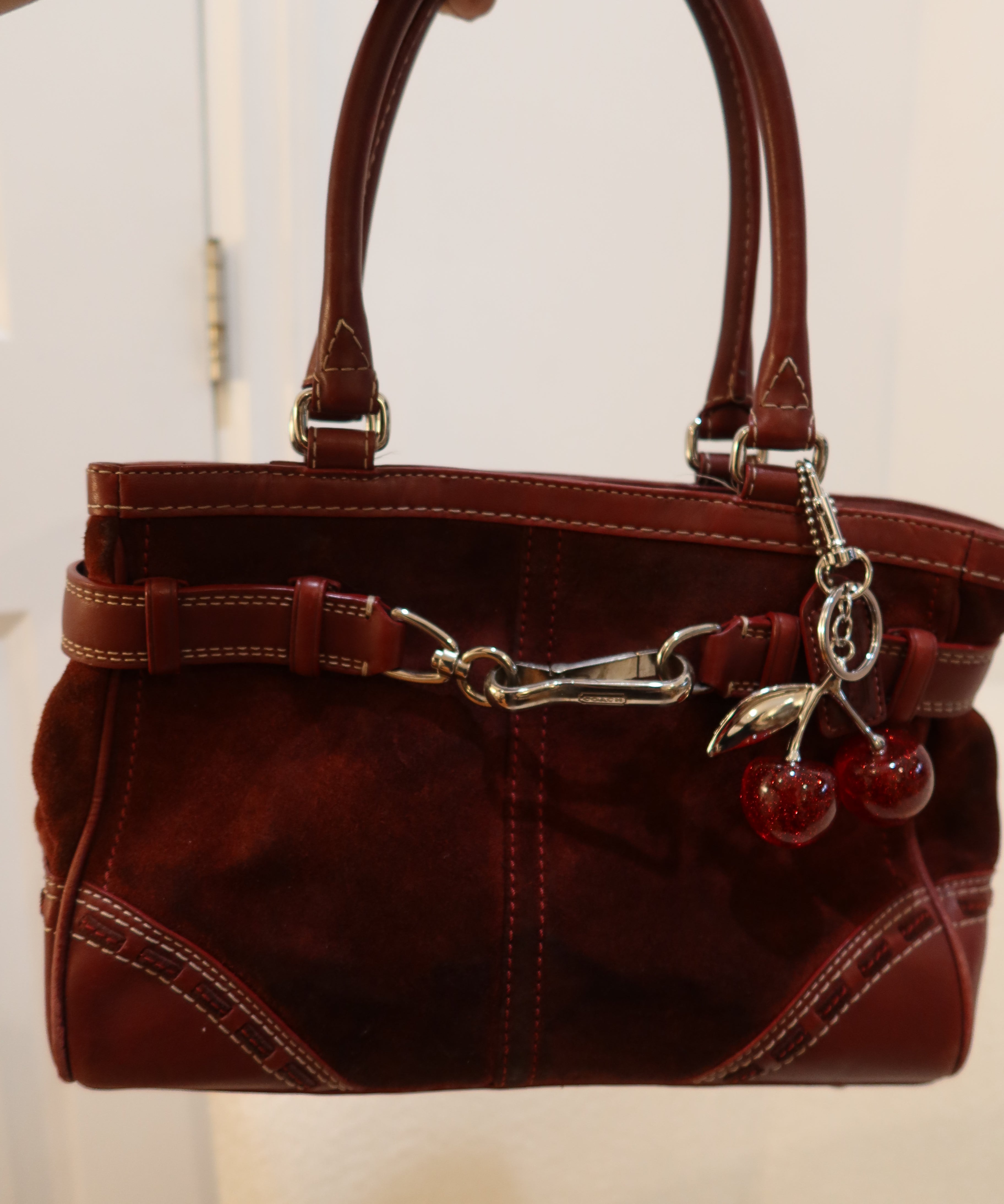 Coach Burgundy Suede Hamptons Carry-All Bag