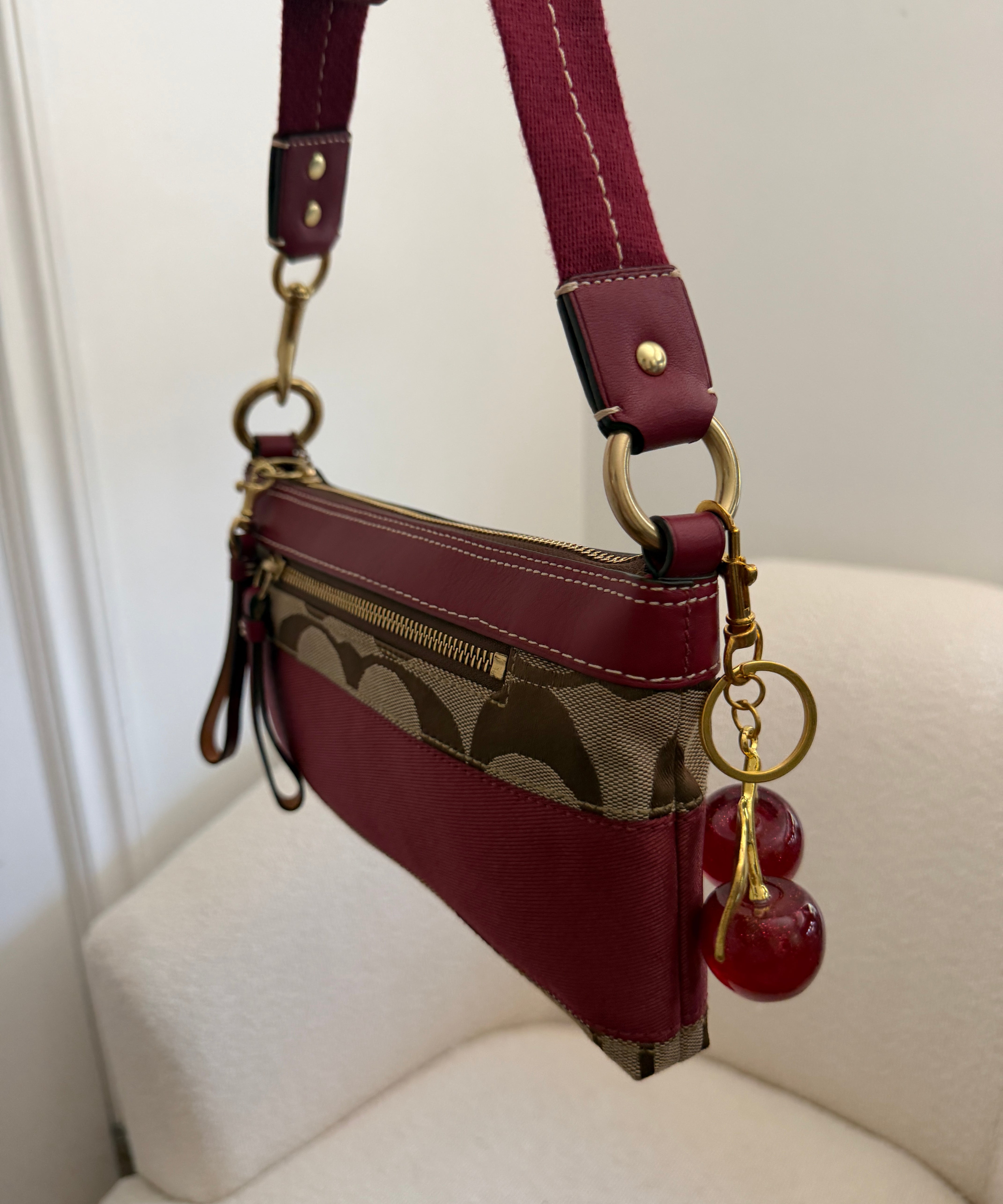 Coach Red Stripe Monogram Mini Carly Bag
