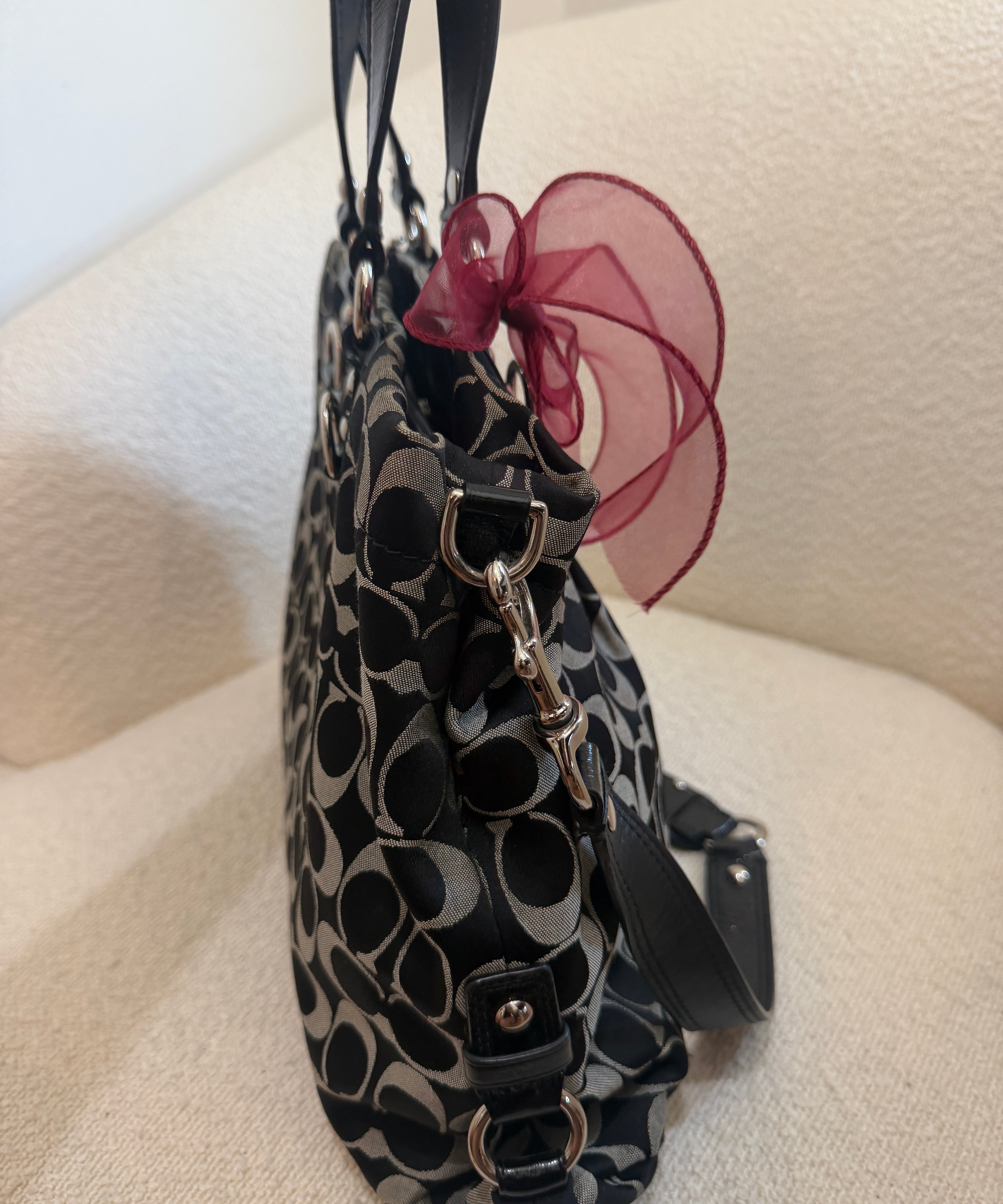 Coach Black Grey Signature Ashley Carry-All Bag