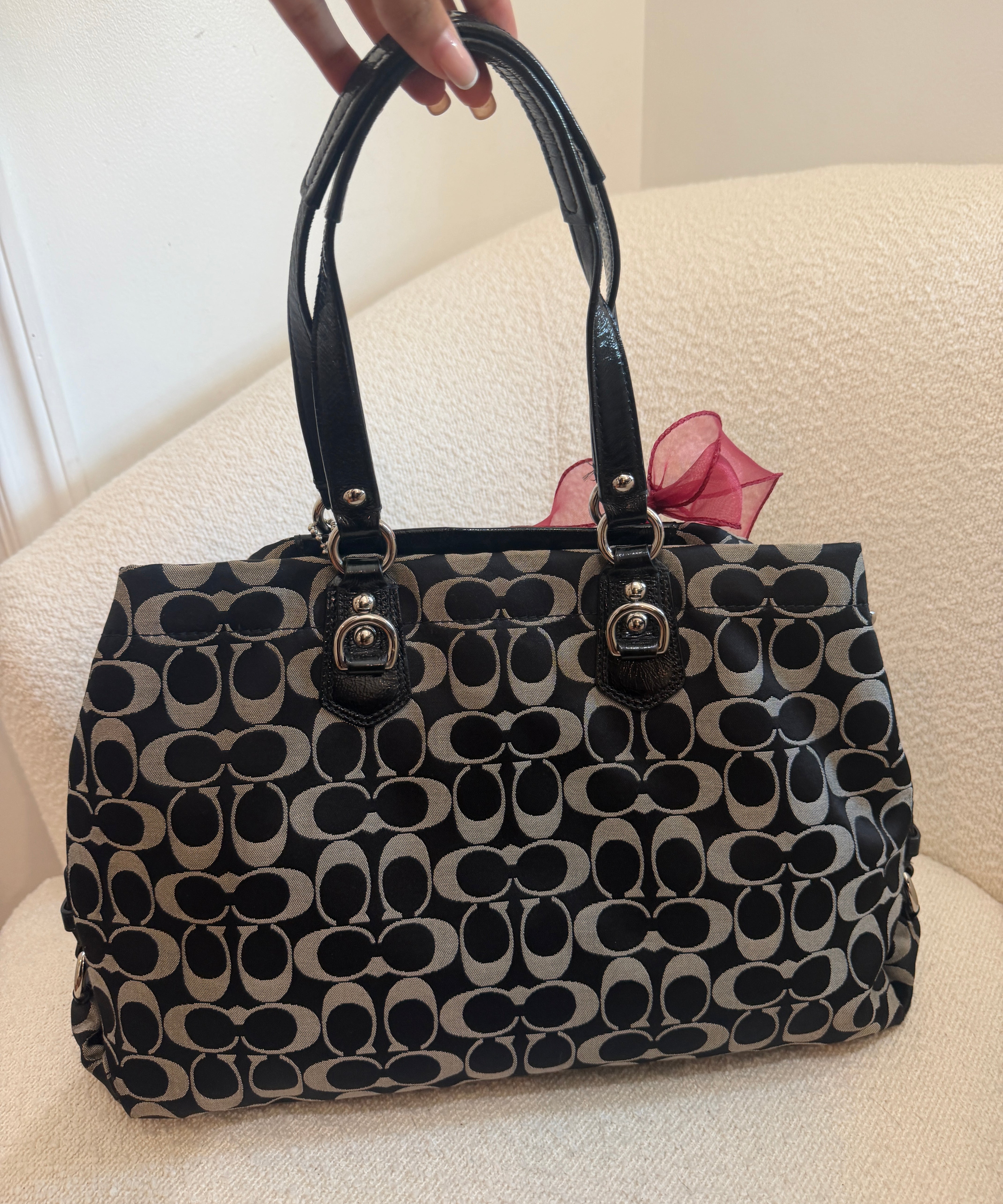 Coach Black Grey Signature Ashley Carry-All Bag