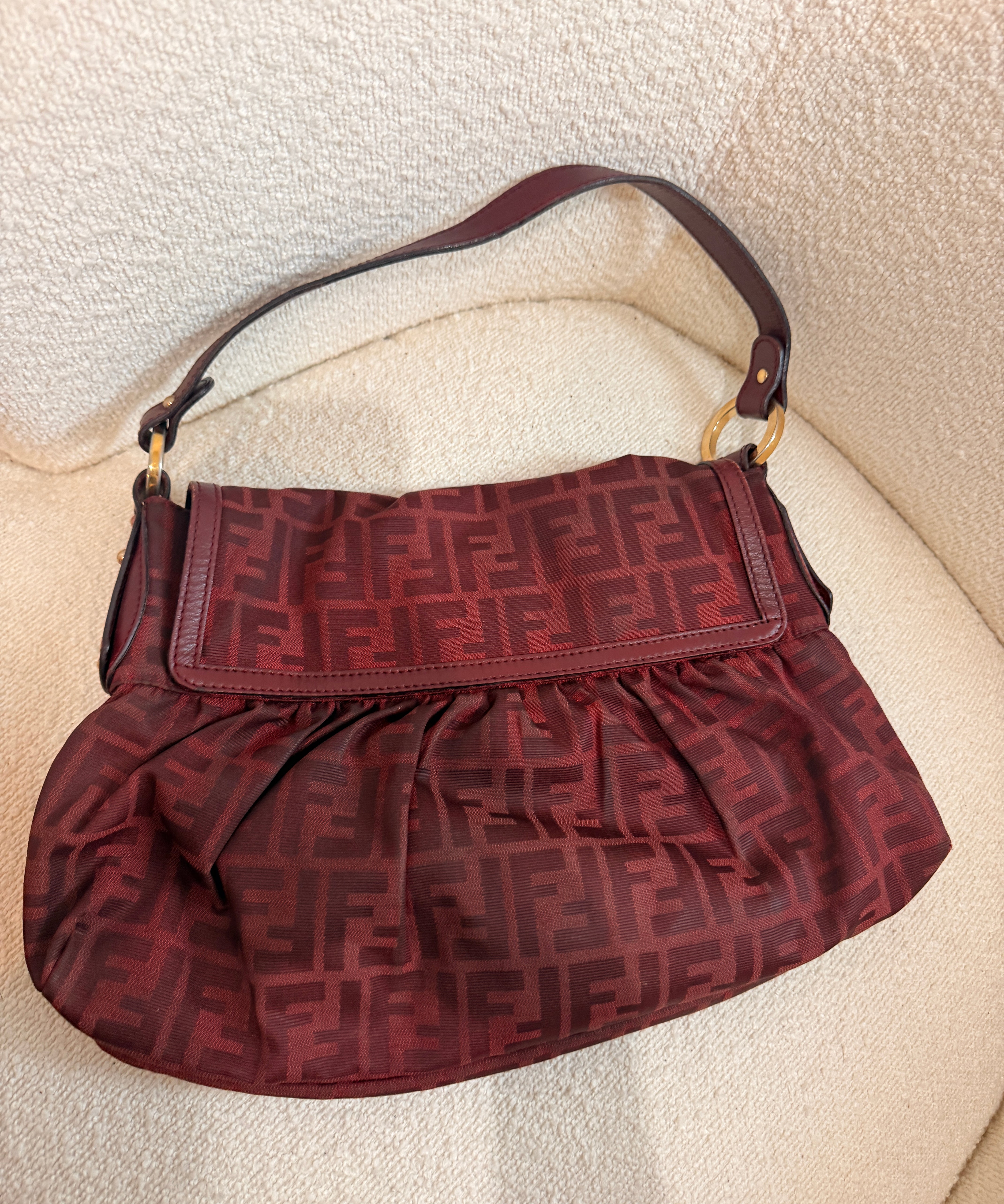 Burgundy Fendi Zucca Chef Shoulder Bag