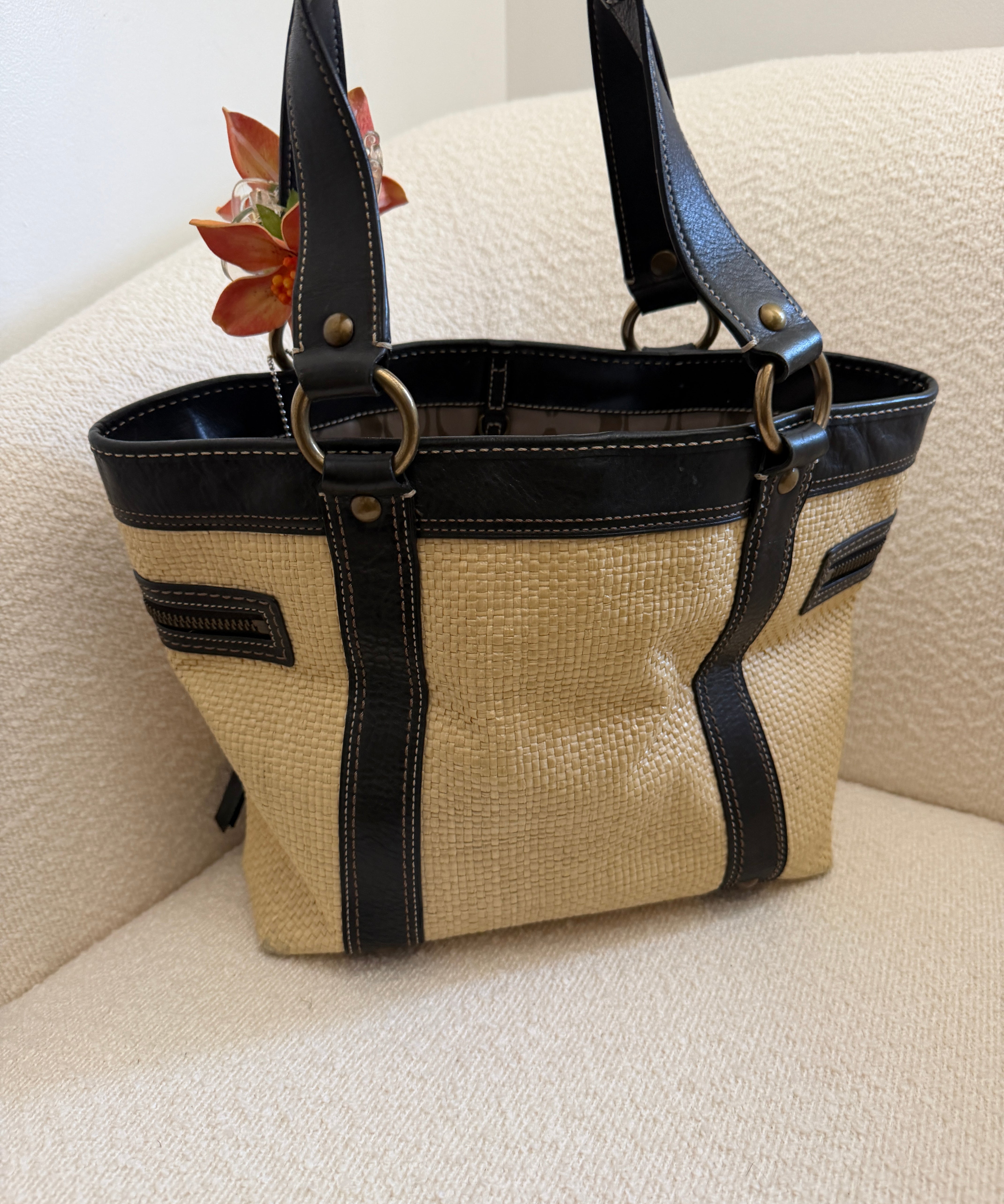 Coach Straw Woven Legacy Tote Bag