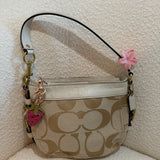Beige Signature Coach Mini Zoe Bag