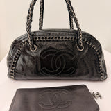 Chanel Black Patent Luxe Ligne Bowler Bag Set