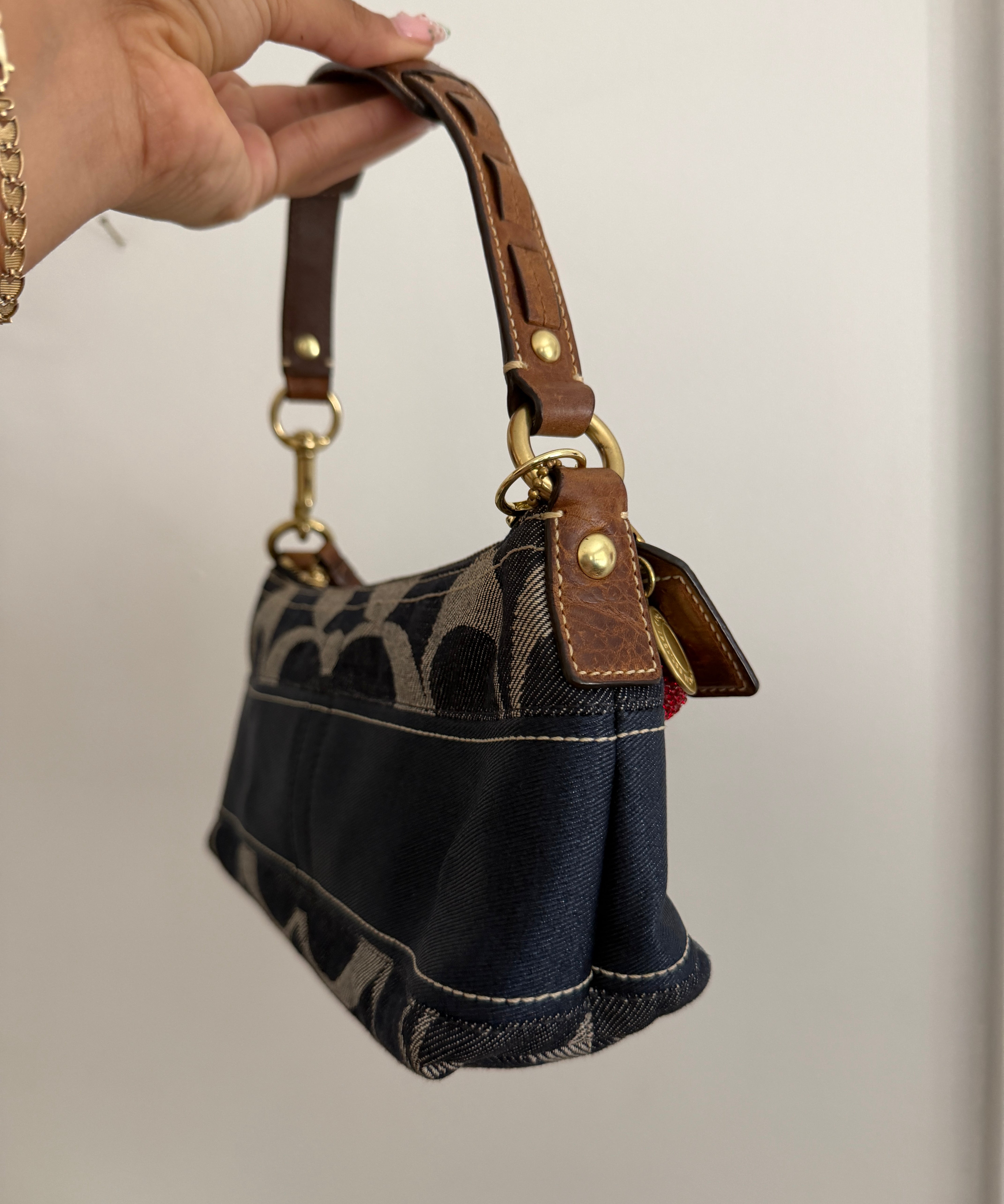 Coach Denim Stripe Monogram Mini Carly Bag