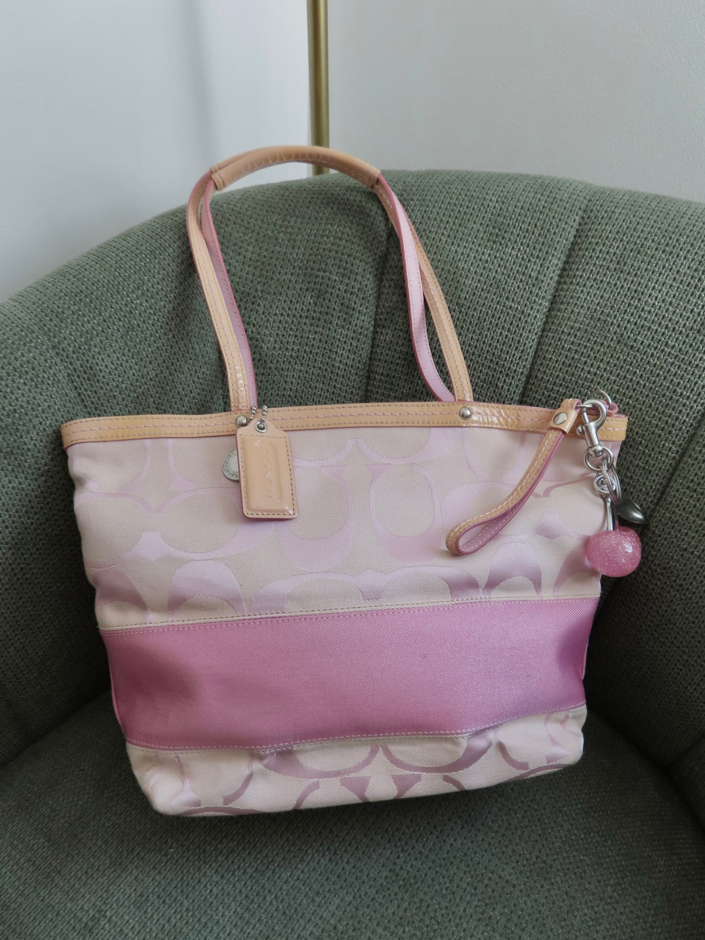 Coach Pink Monogram Stripe Tote Bag