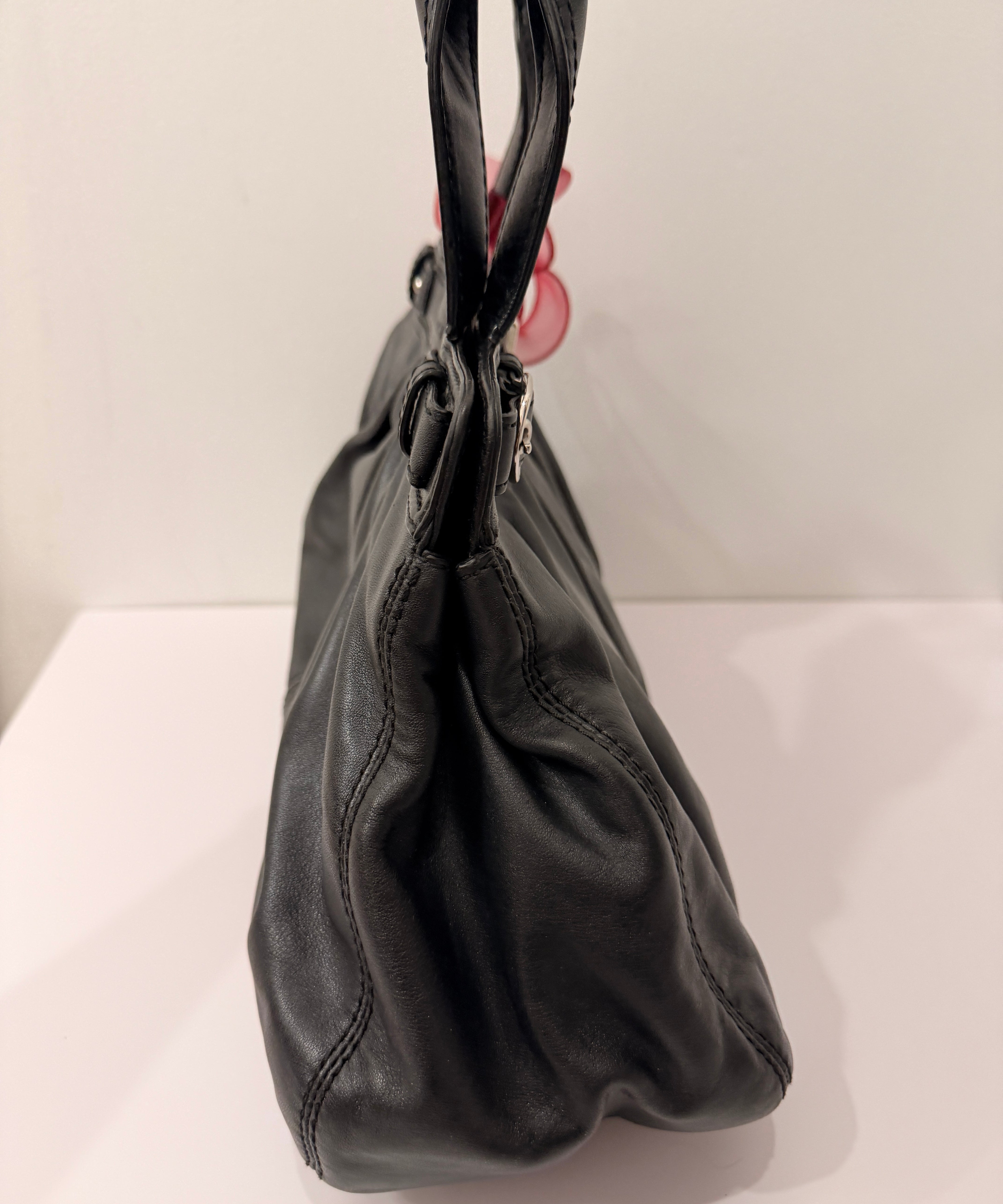 Black Leather Coach Garnett Turnlock Bag