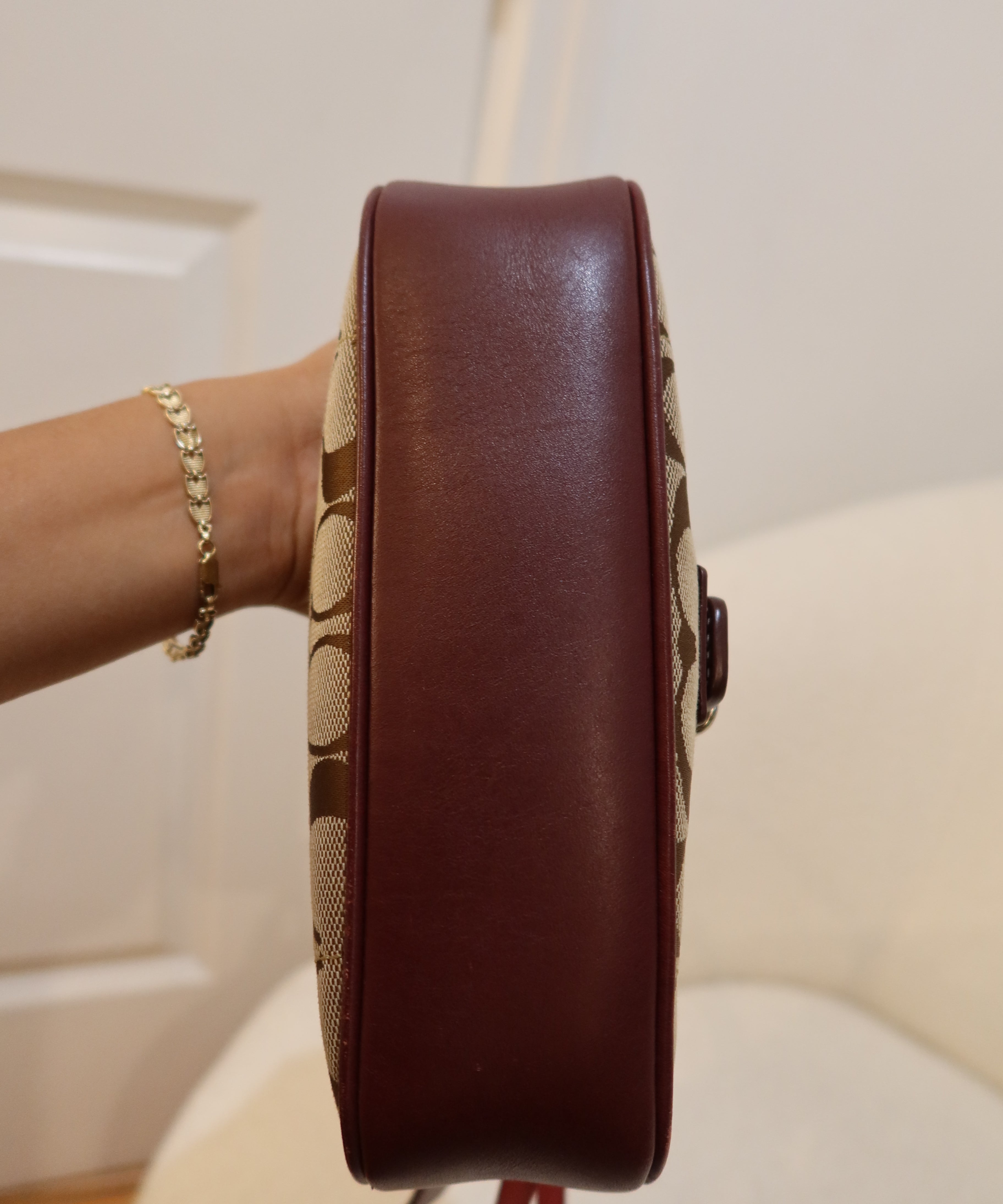 Rare Coach Purple Trim Signature Demi Hamptons Buckle Bag