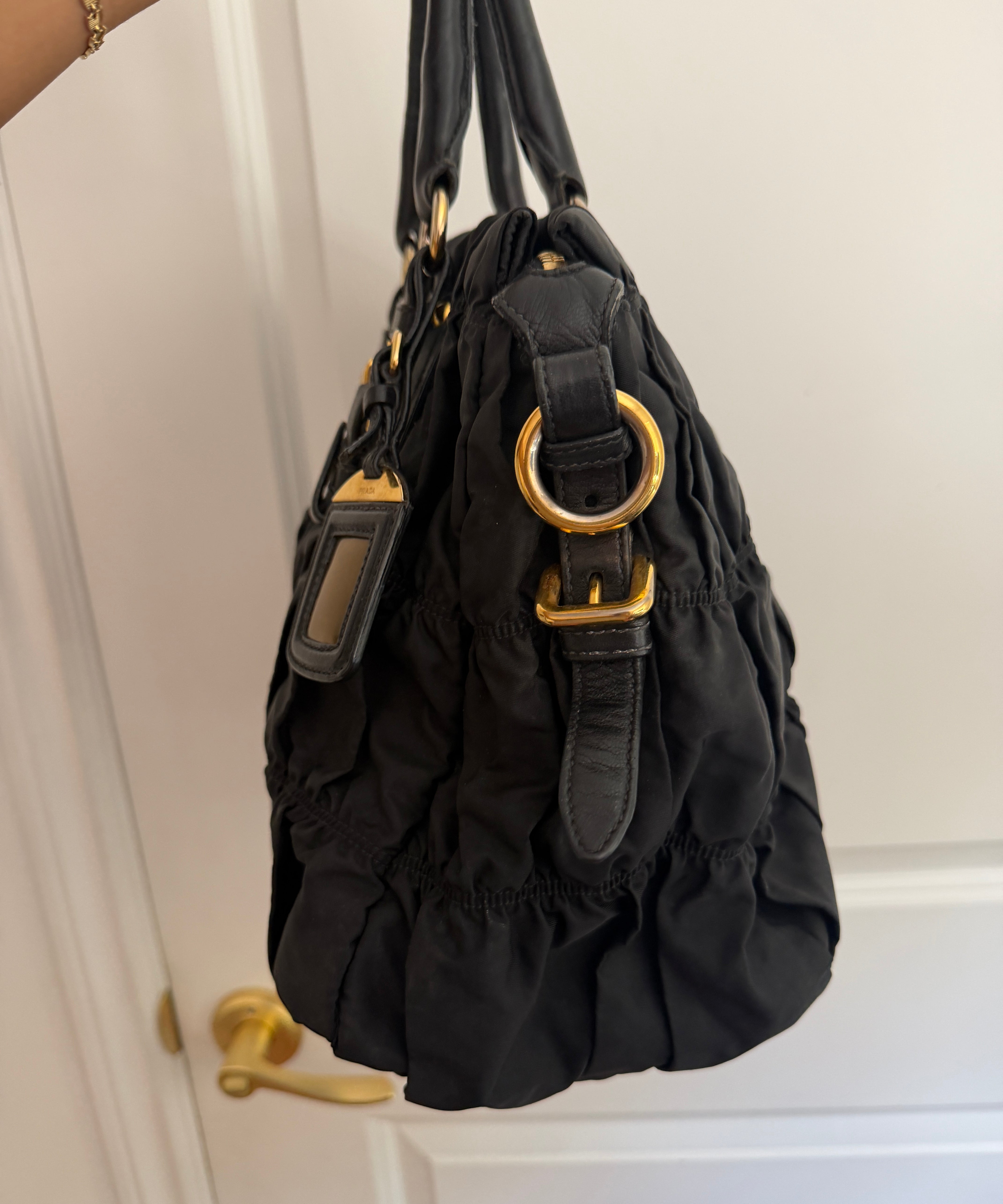 Prada Black Tessuto Gaufre Hand/Shoulder Bag