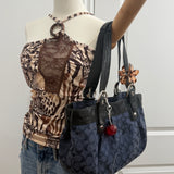 Coach Navy Shimmer Leather Soho Tote Bag
