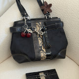 Coach Black Hamptons Snakeskin Shoulder Bag