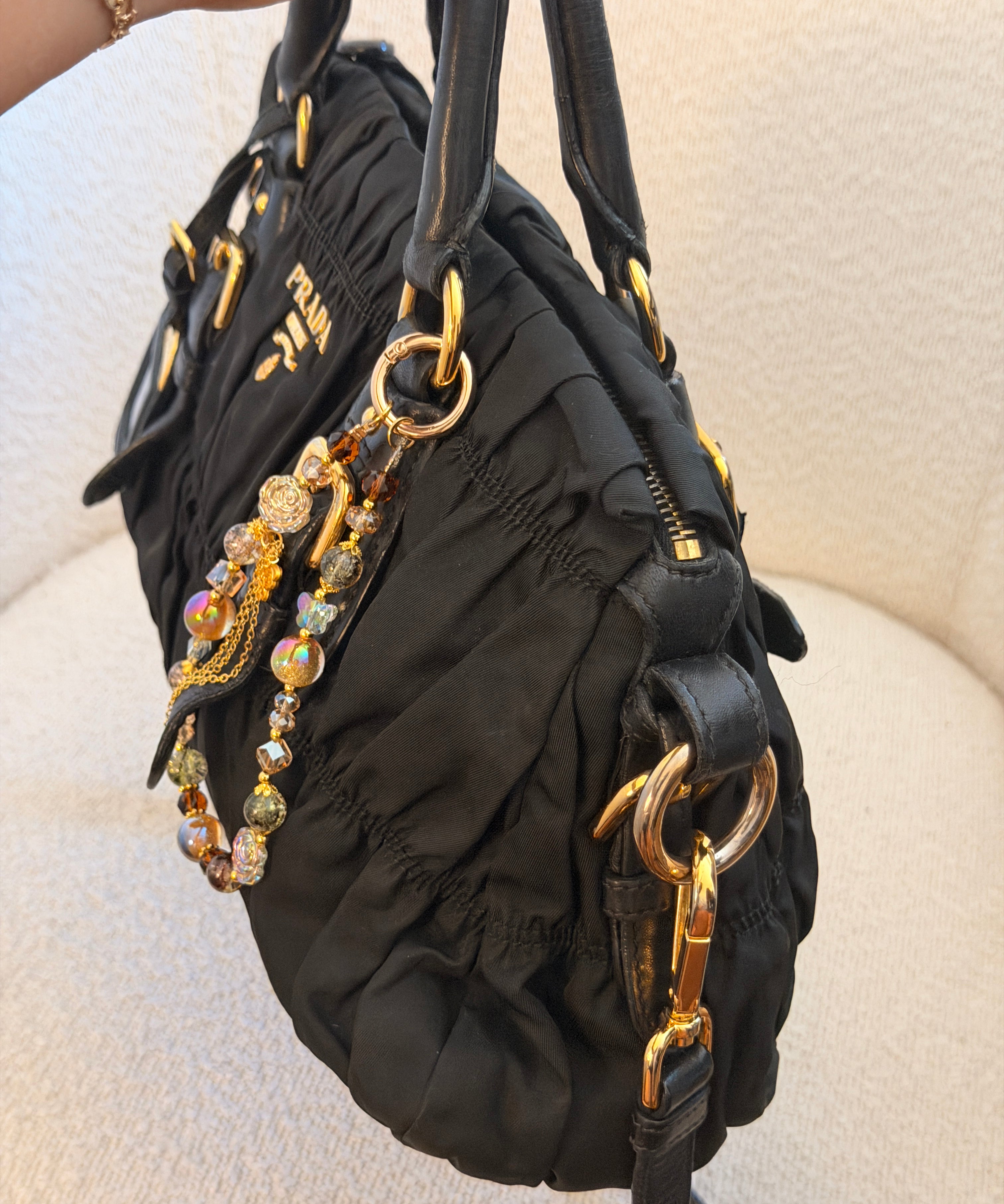 Black Prada Nylon Ruffle Bag