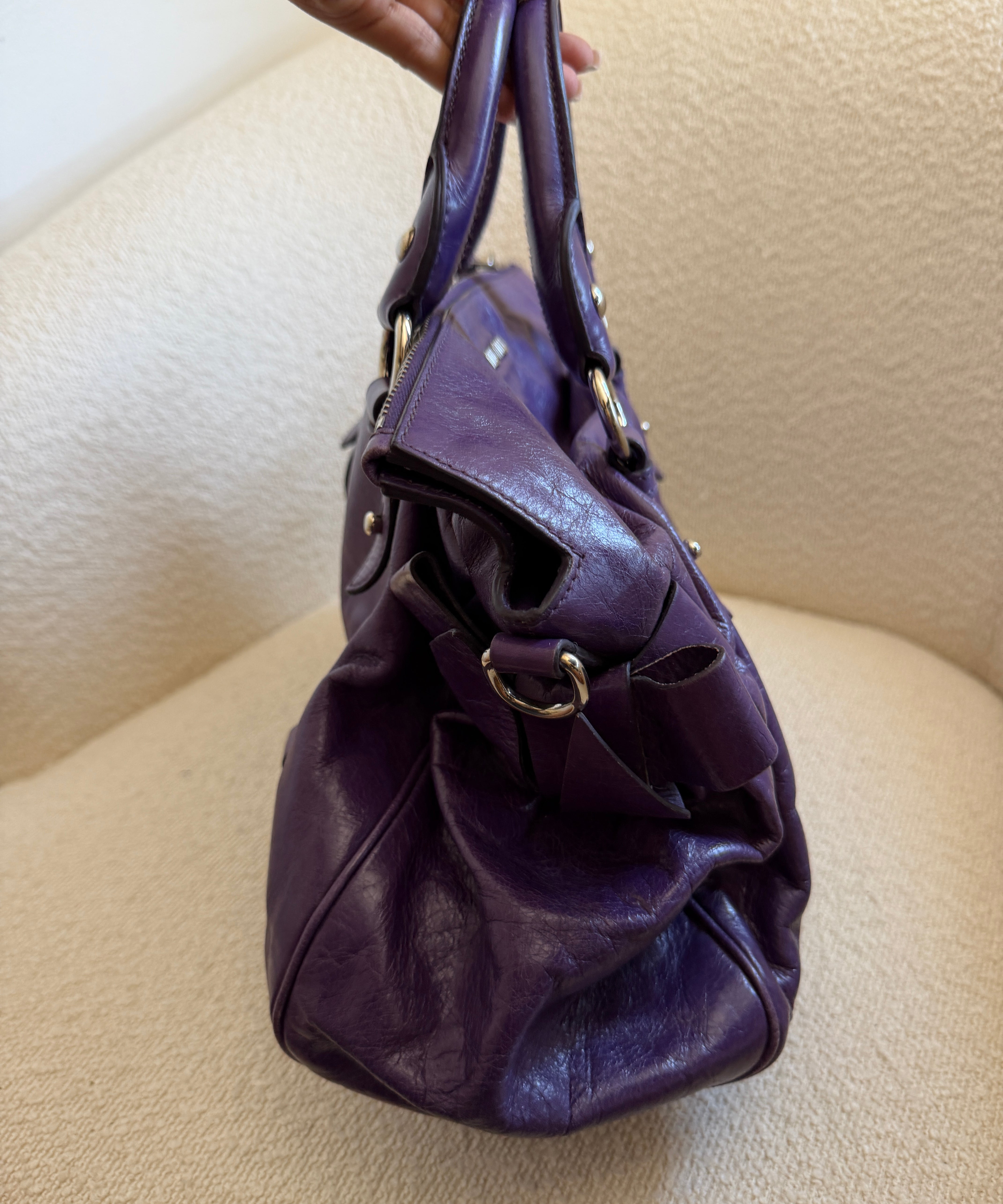 Miu Miu Purple Vitello Lux 2-Way Leather Hand Bag