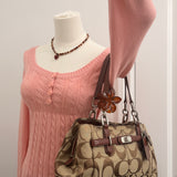 Coach Brown Signature Snakeskin Trim Tote Bag