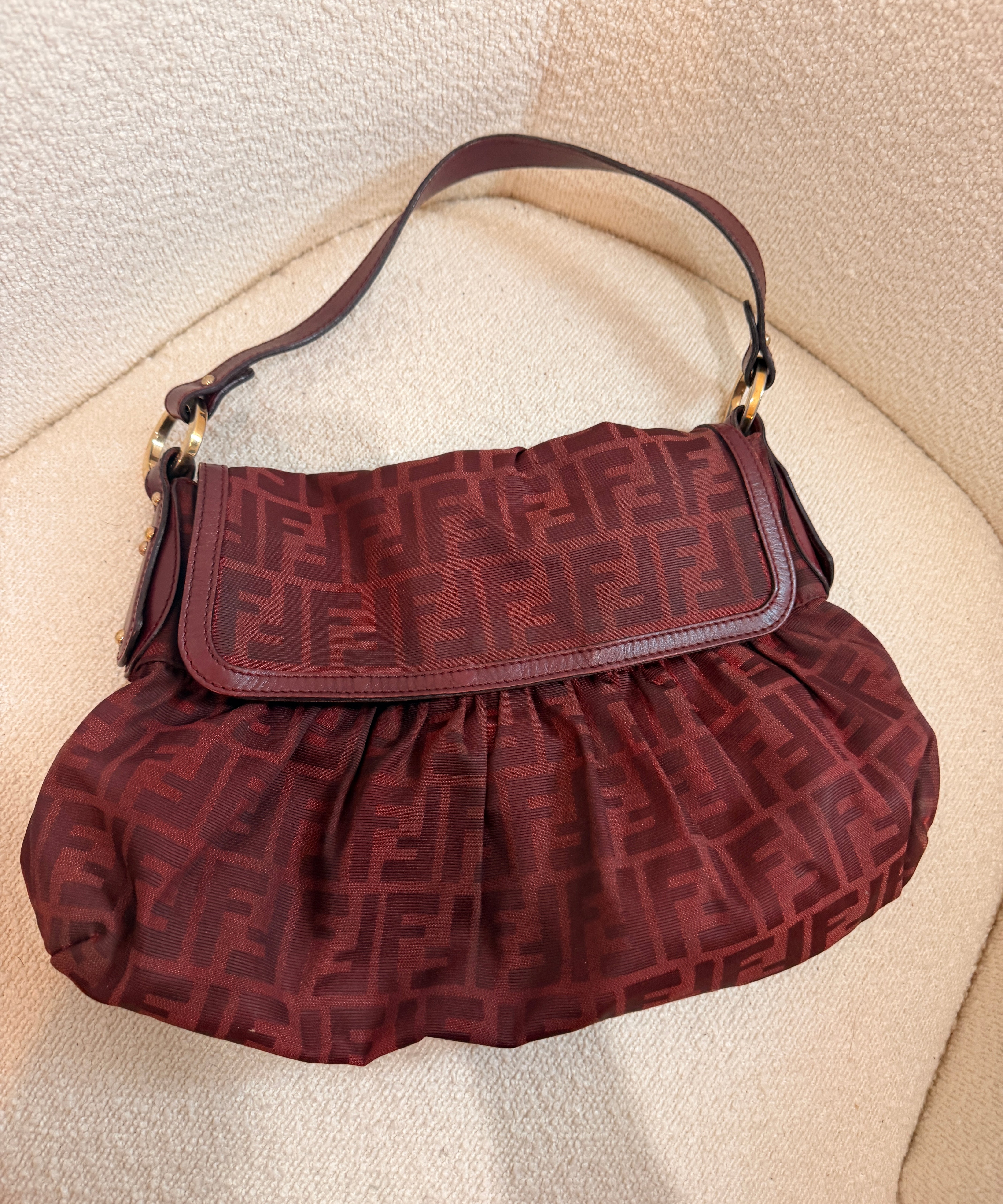 Burgundy Fendi Zucca Chef Shoulder Bag