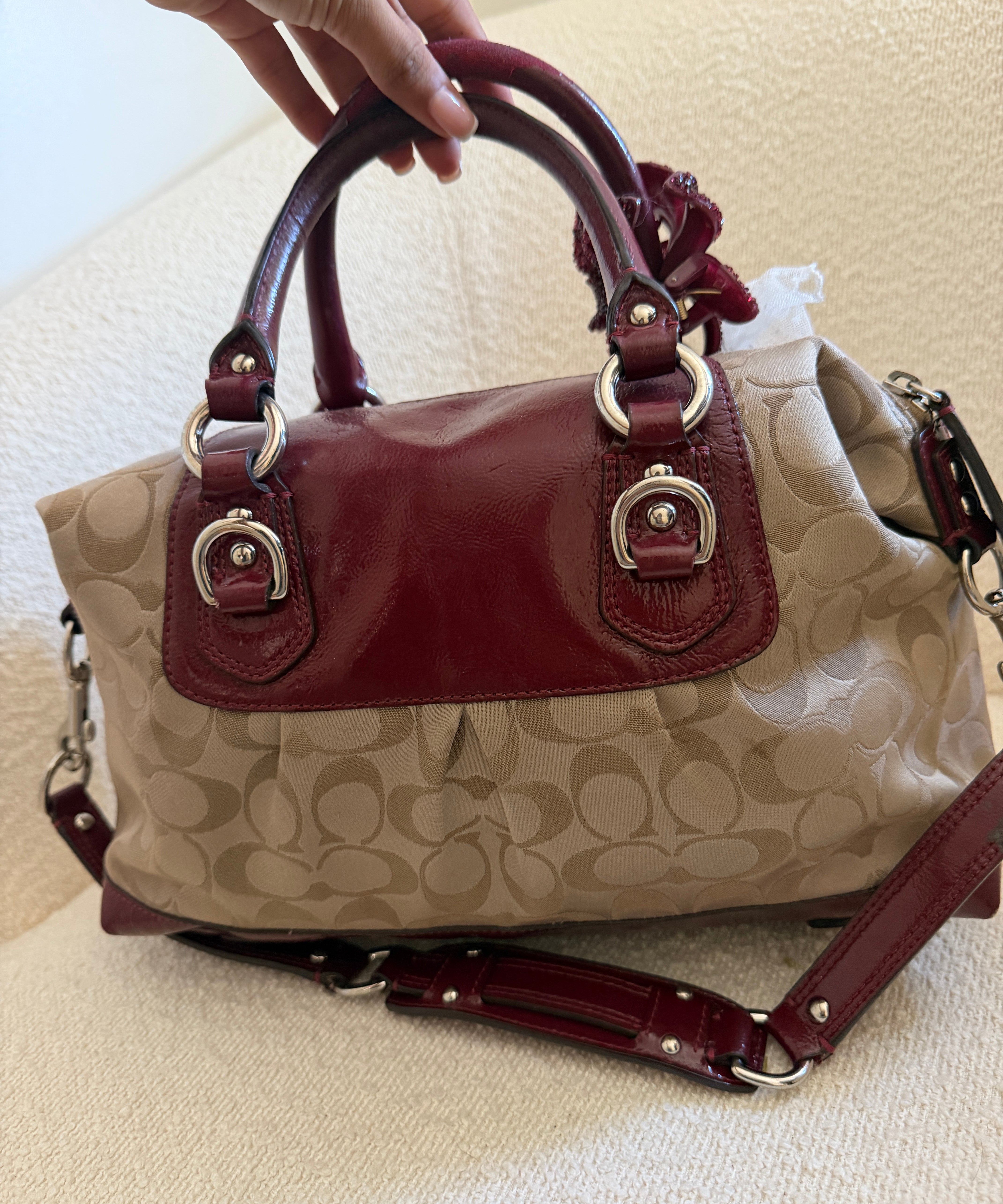 Coach Signature Ashley Bag with Red Patent Trim