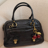 Coach Poppy Black Leather Pushlock Satchel Bag