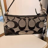 Rare Coach Black Signature East West Baguette with Snakeskin Stripe