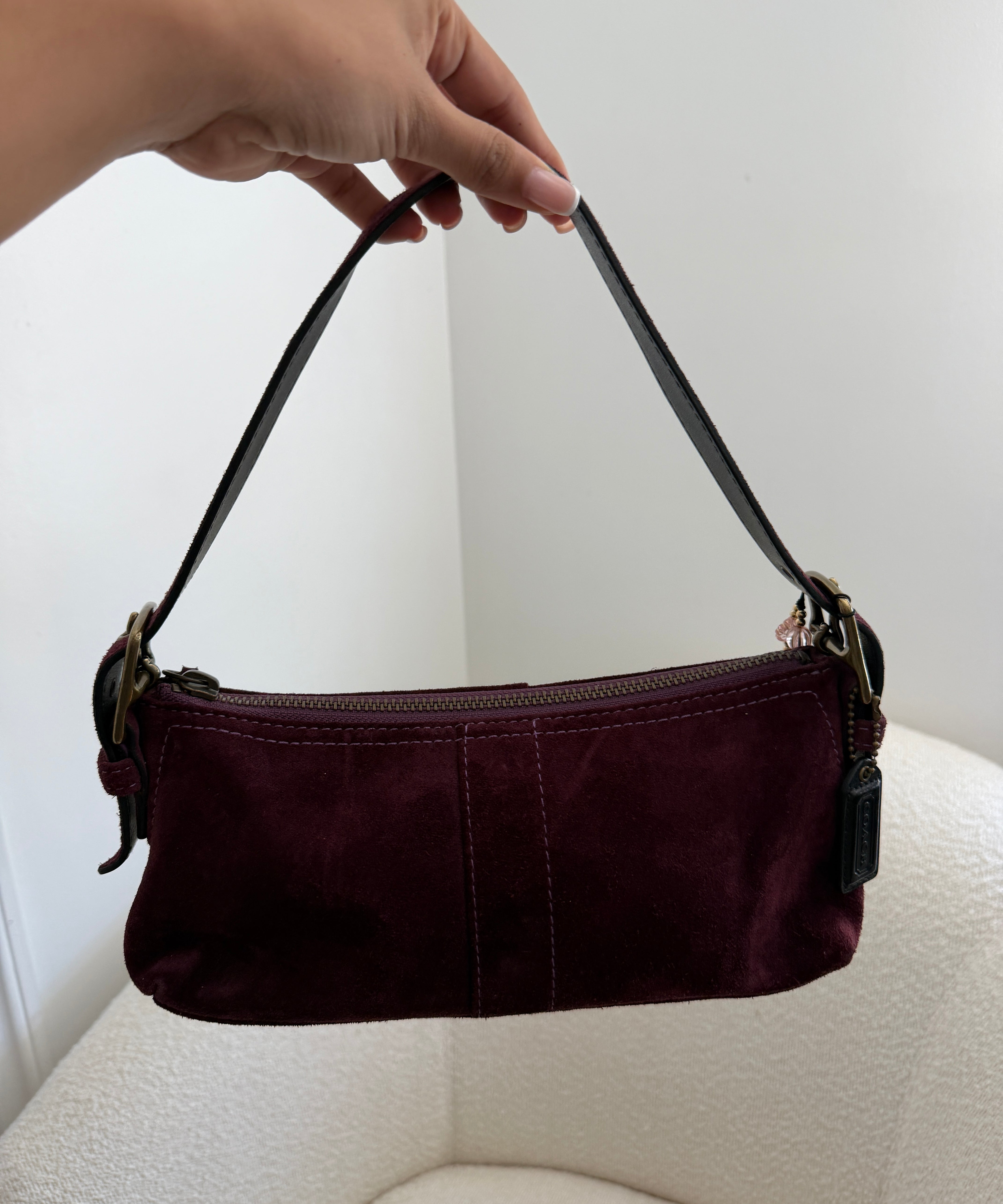 Rare Coach Suede Plum East West Baguette