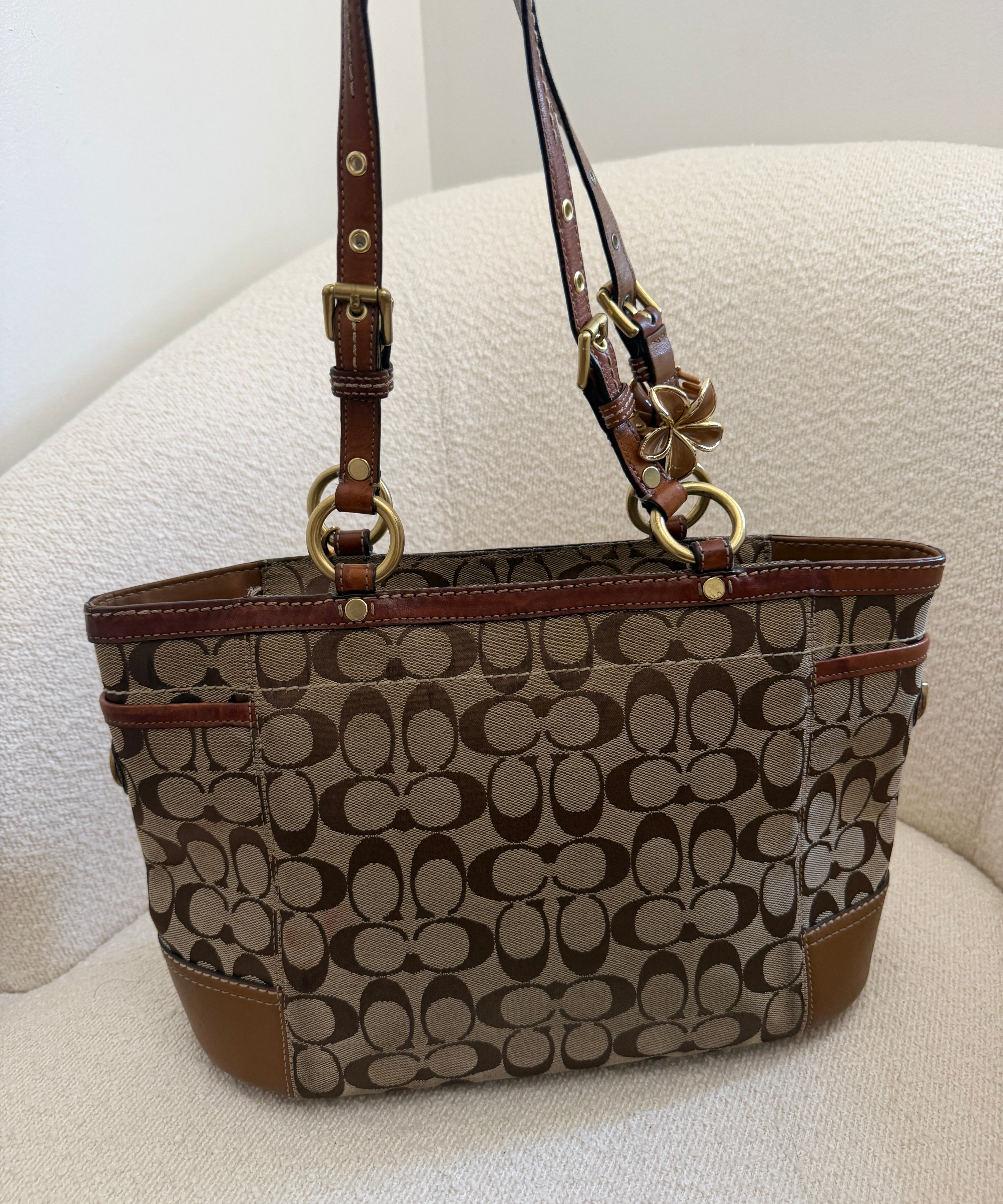 Tan Coach Signature Tote Bag