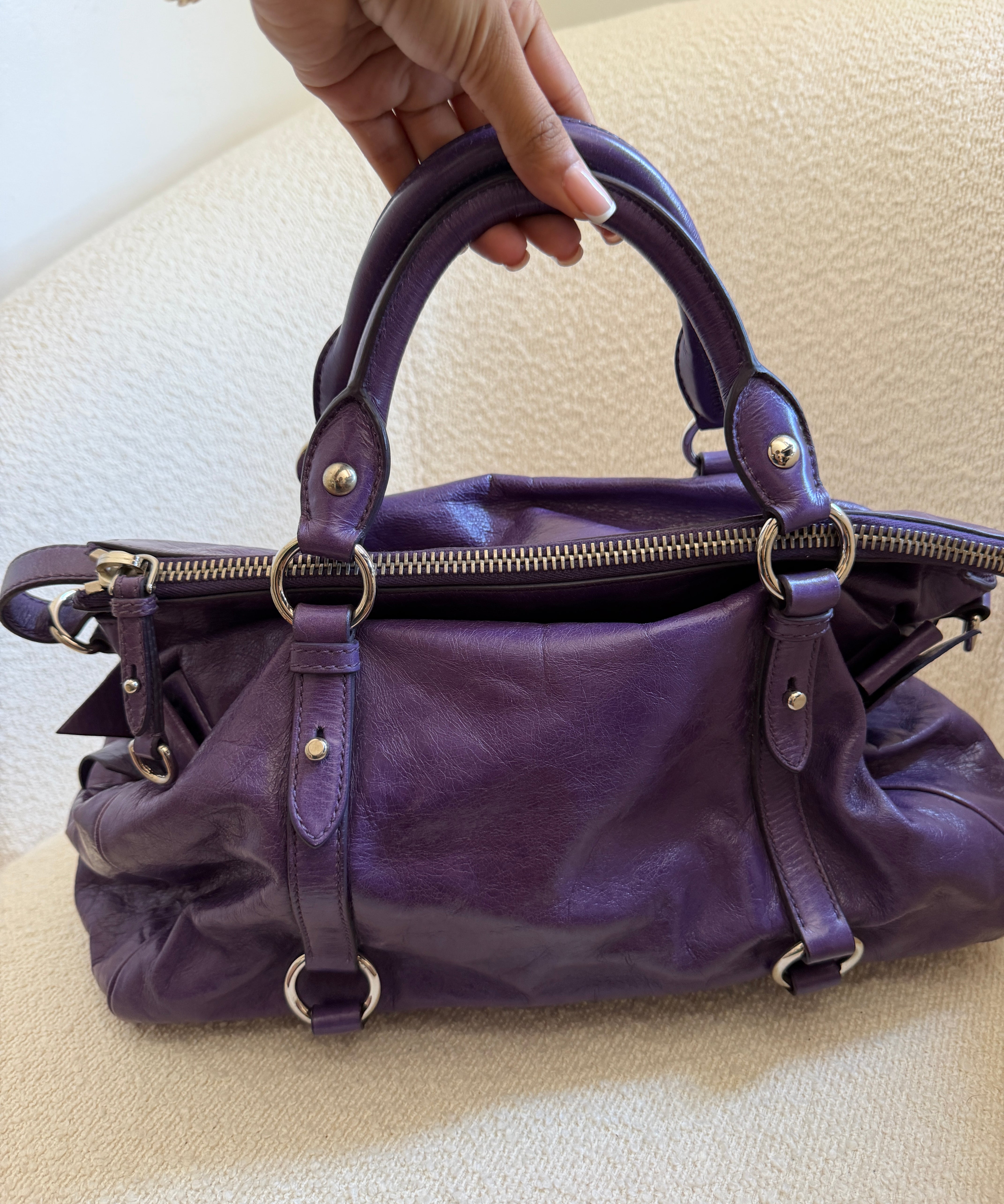 Miu Miu Purple Vitello Lux 2-Way Leather Hand Bag