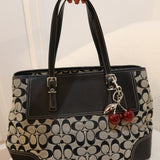 Coach Grey Signature Gallery Tote with Black Leather Trim Bag