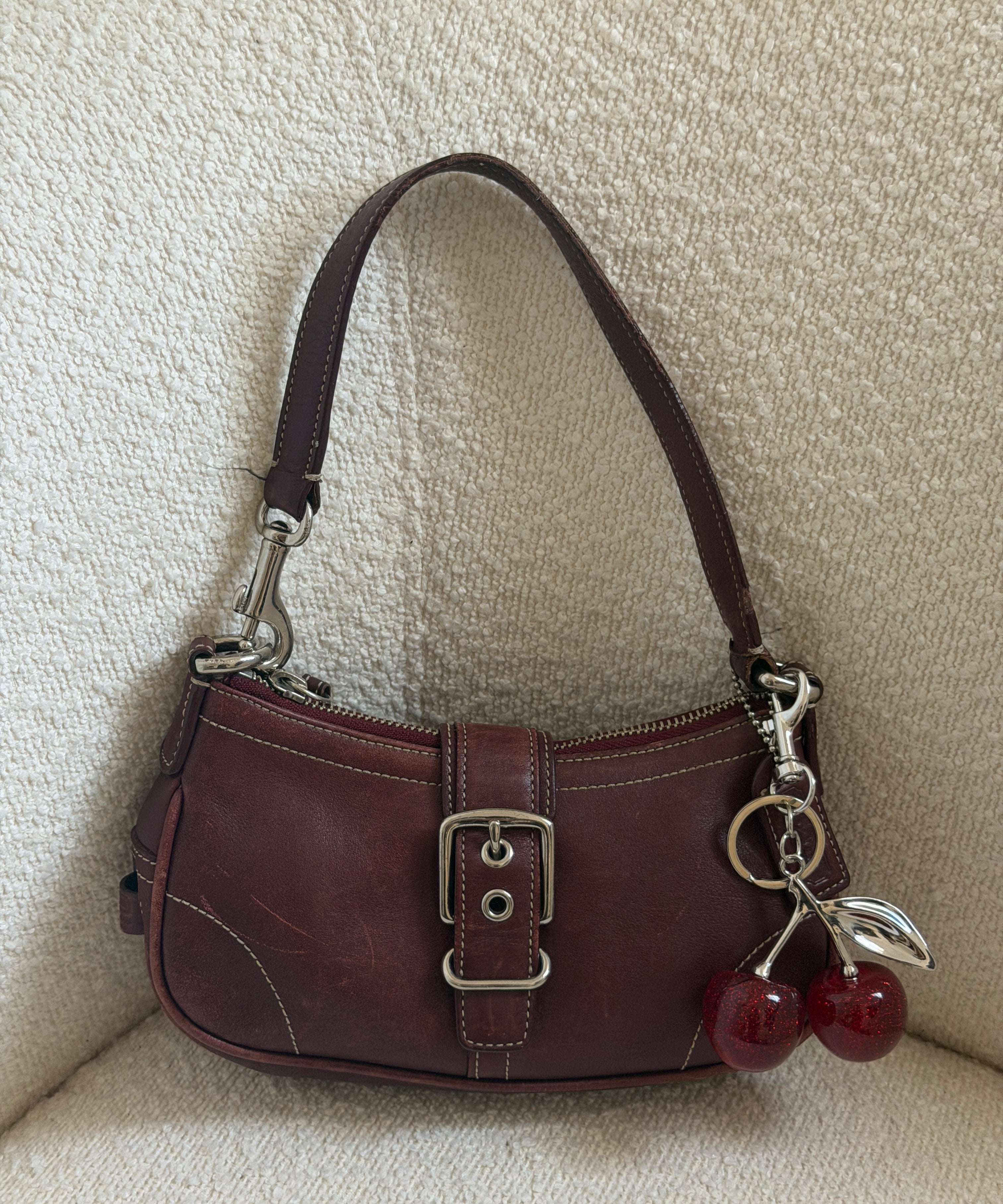 Rare Coach Maroon Leather Demi Hamptons Buckle Bag