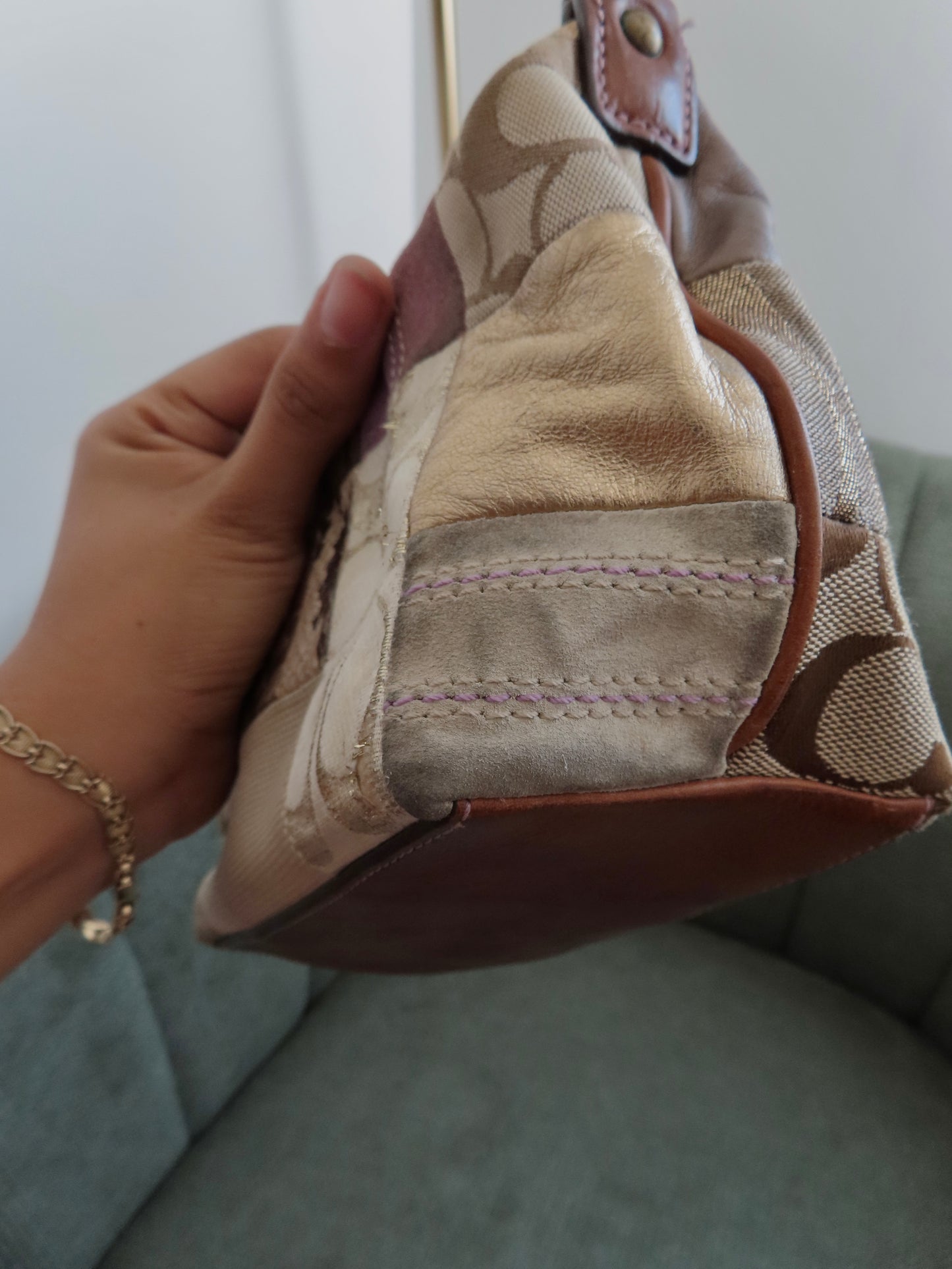 Coach Brown Distressed Patchwork Pochette